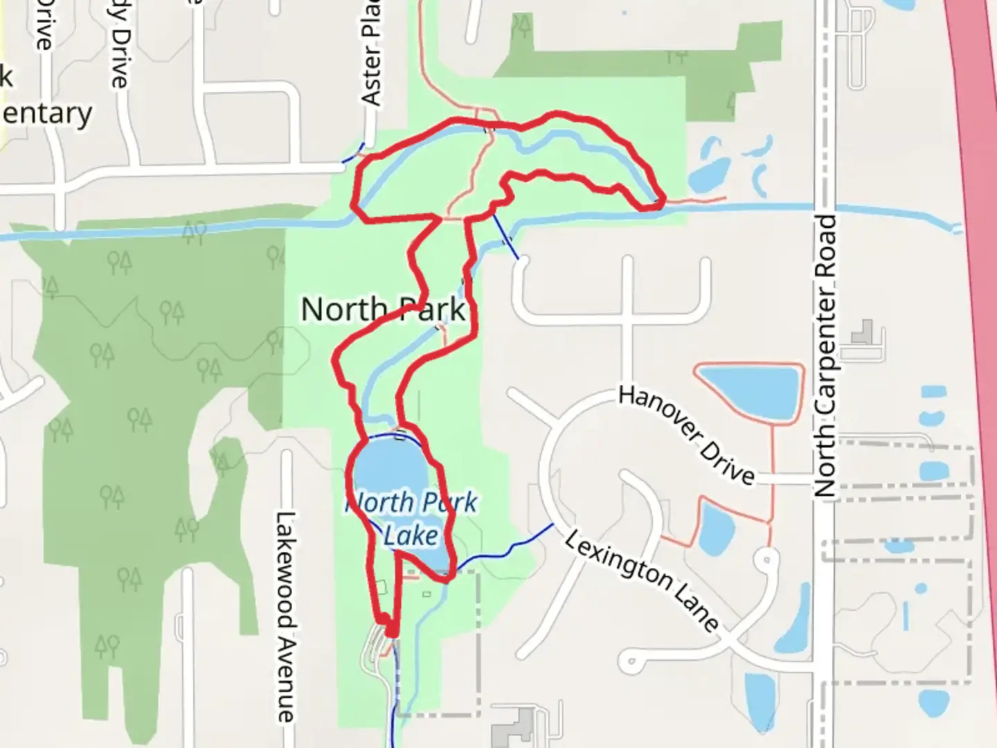 An image depicting the trail North Park Lake and Park Loop and its surrounding area.