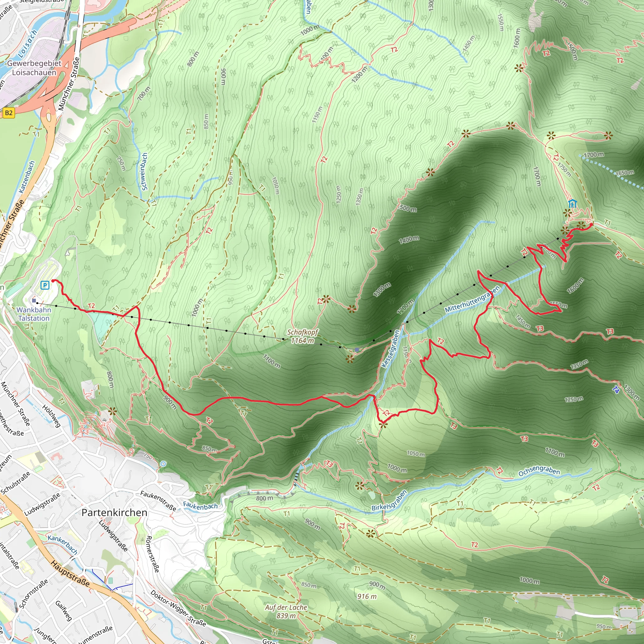 Wankbahn Bergstation Walk from Wankbahn Talstation mobile static map