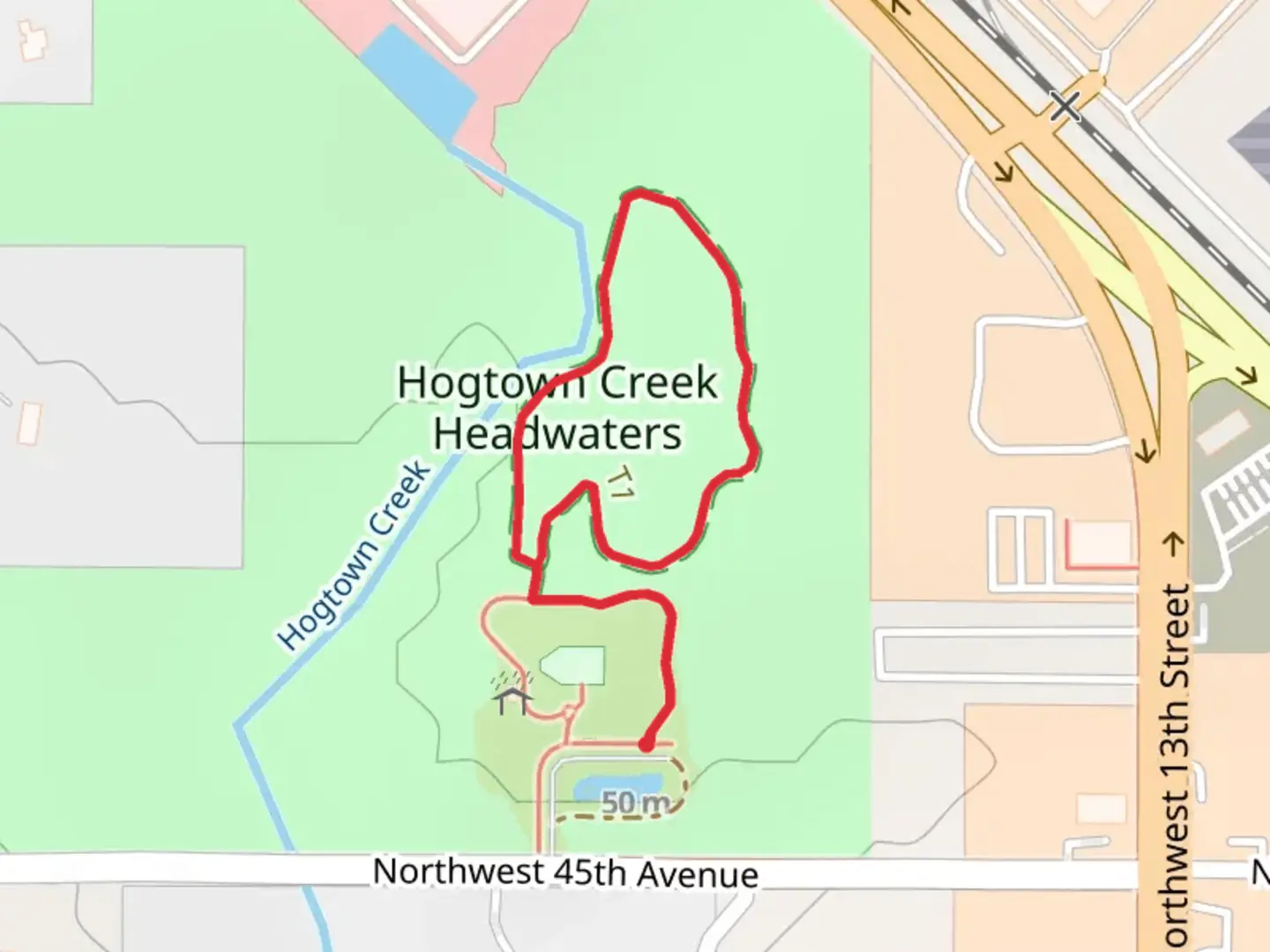 An image depicting the trail Hogtown Creek Headwaters Loop and its surrounding area.