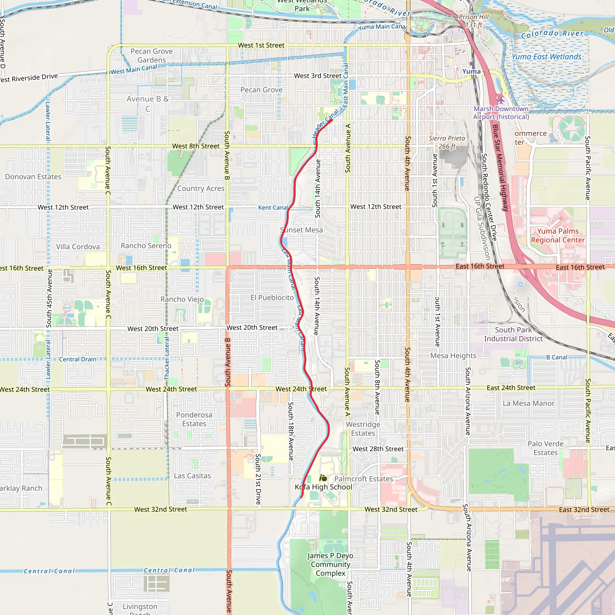 East Main Canal Linear Park Out and Back mobile static map