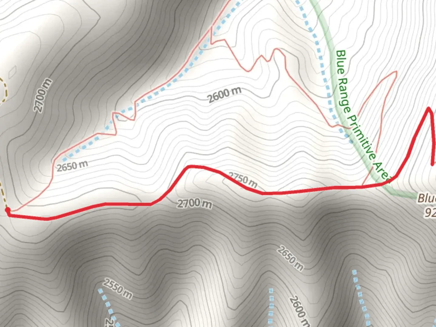 An image depicting the trail Blue Peak via Mckittrick Trail and its surrounding area.