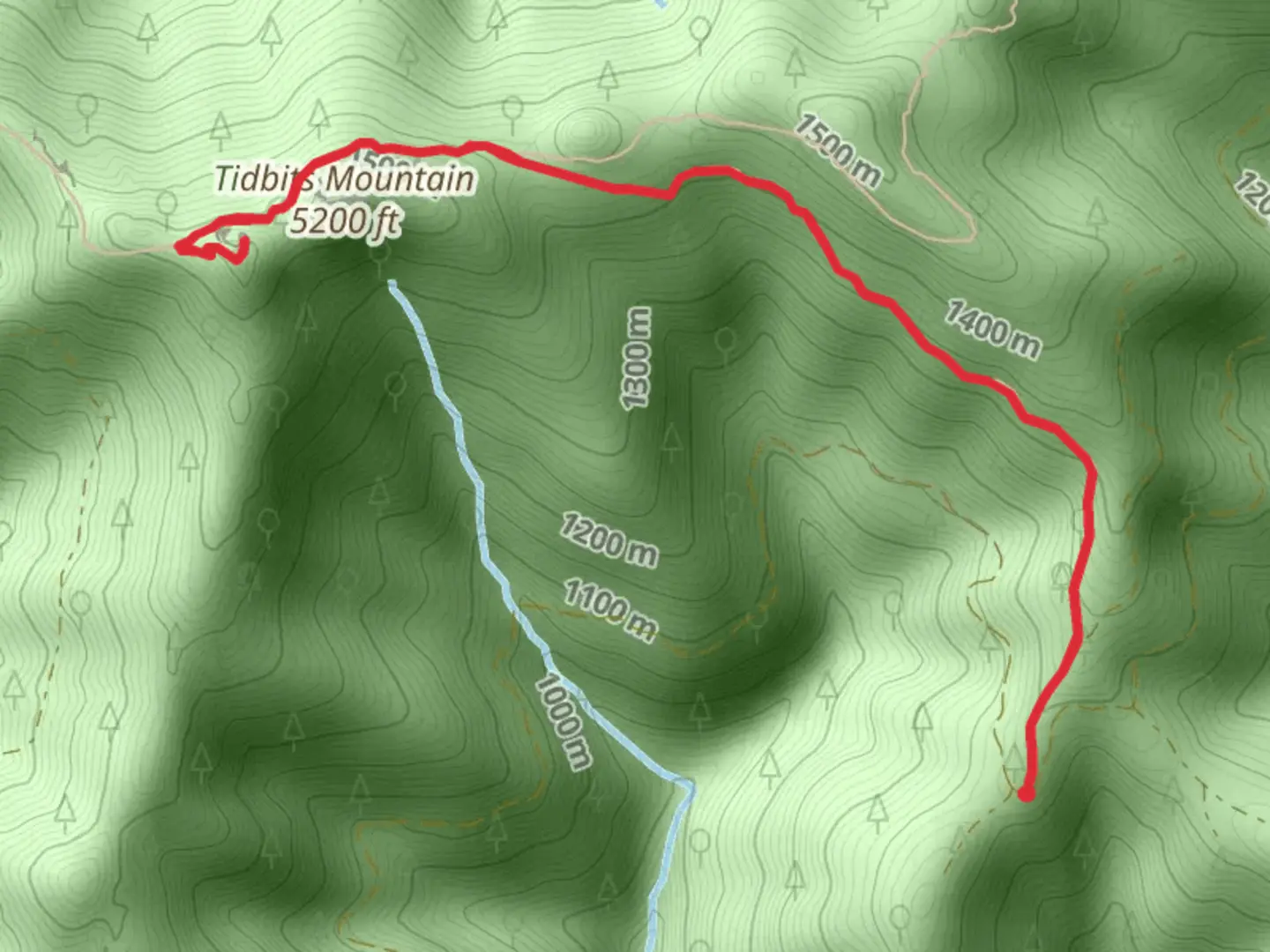 An image depicting the trail Tidbits Mountain and its surrounding area.