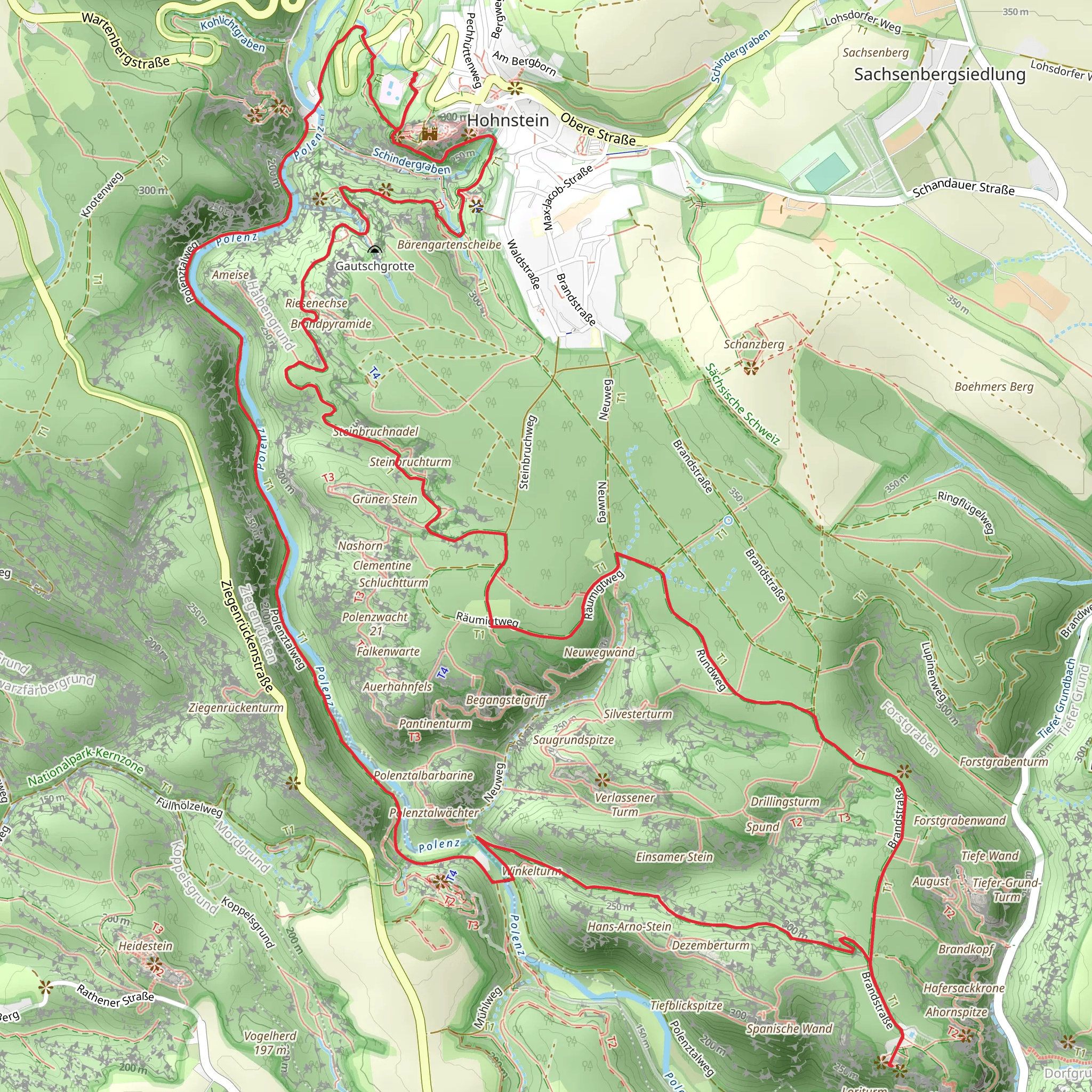 Grosser Halben and Brandaussicht via Malerweg and Sebnitztalweg mobile static map