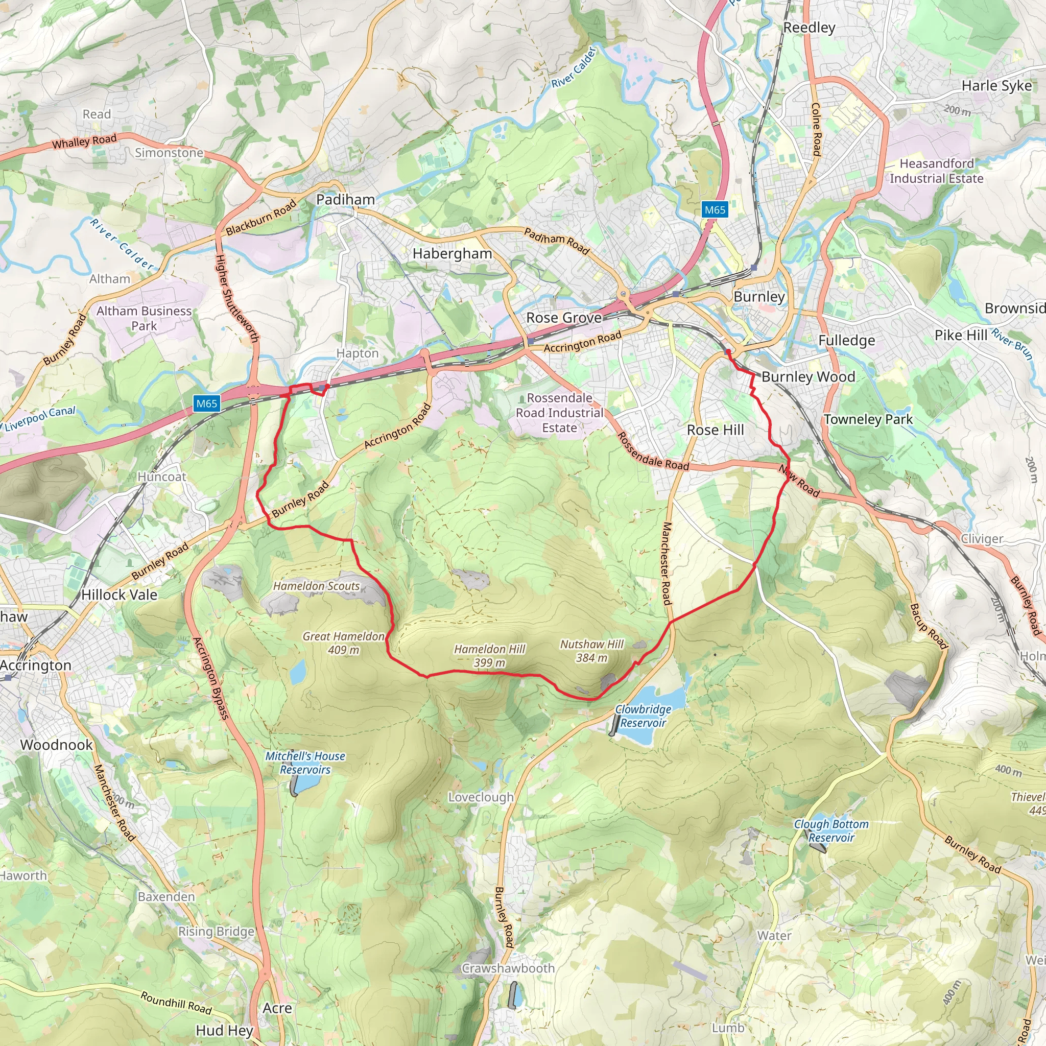 Hapton to Burnley Manchester Road Walk mobile static map
