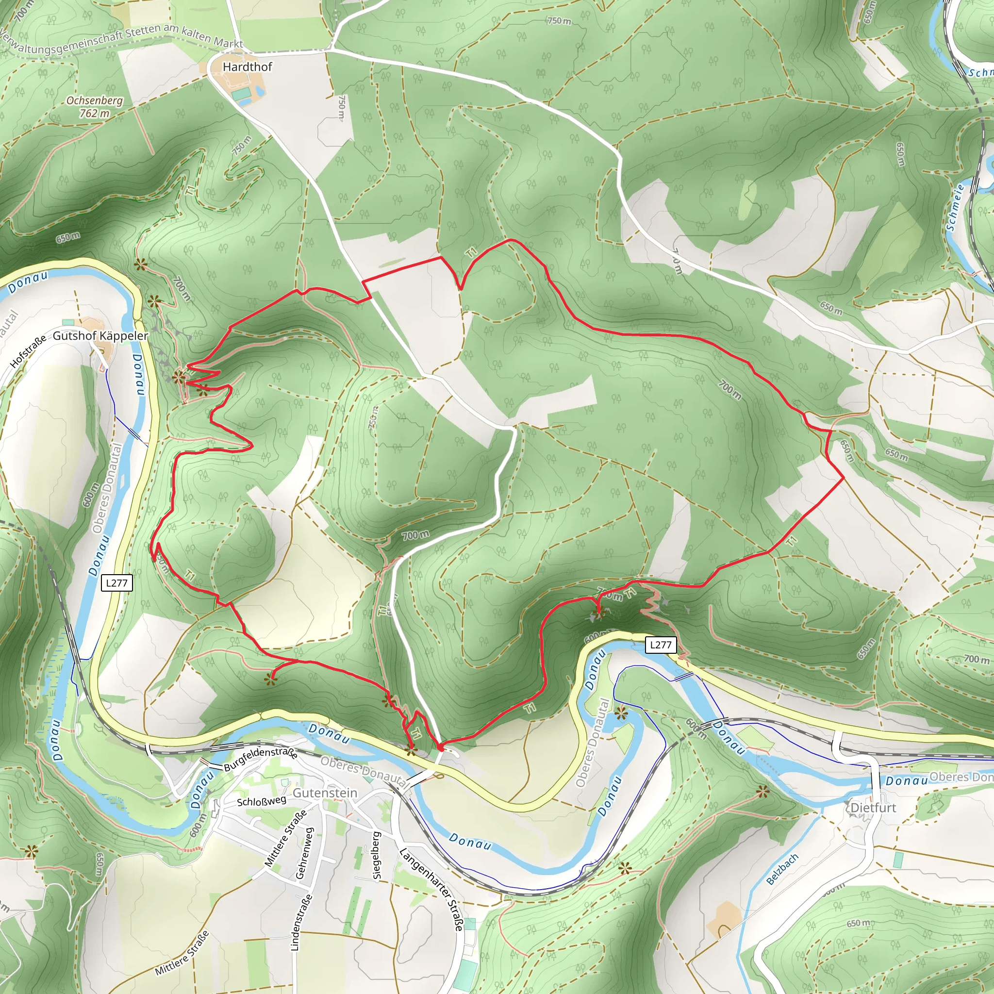 Teufelsloch, Rabenfelsen and Ruine Burgfelden Loop via Donau Zollernalb Weg mobile static map