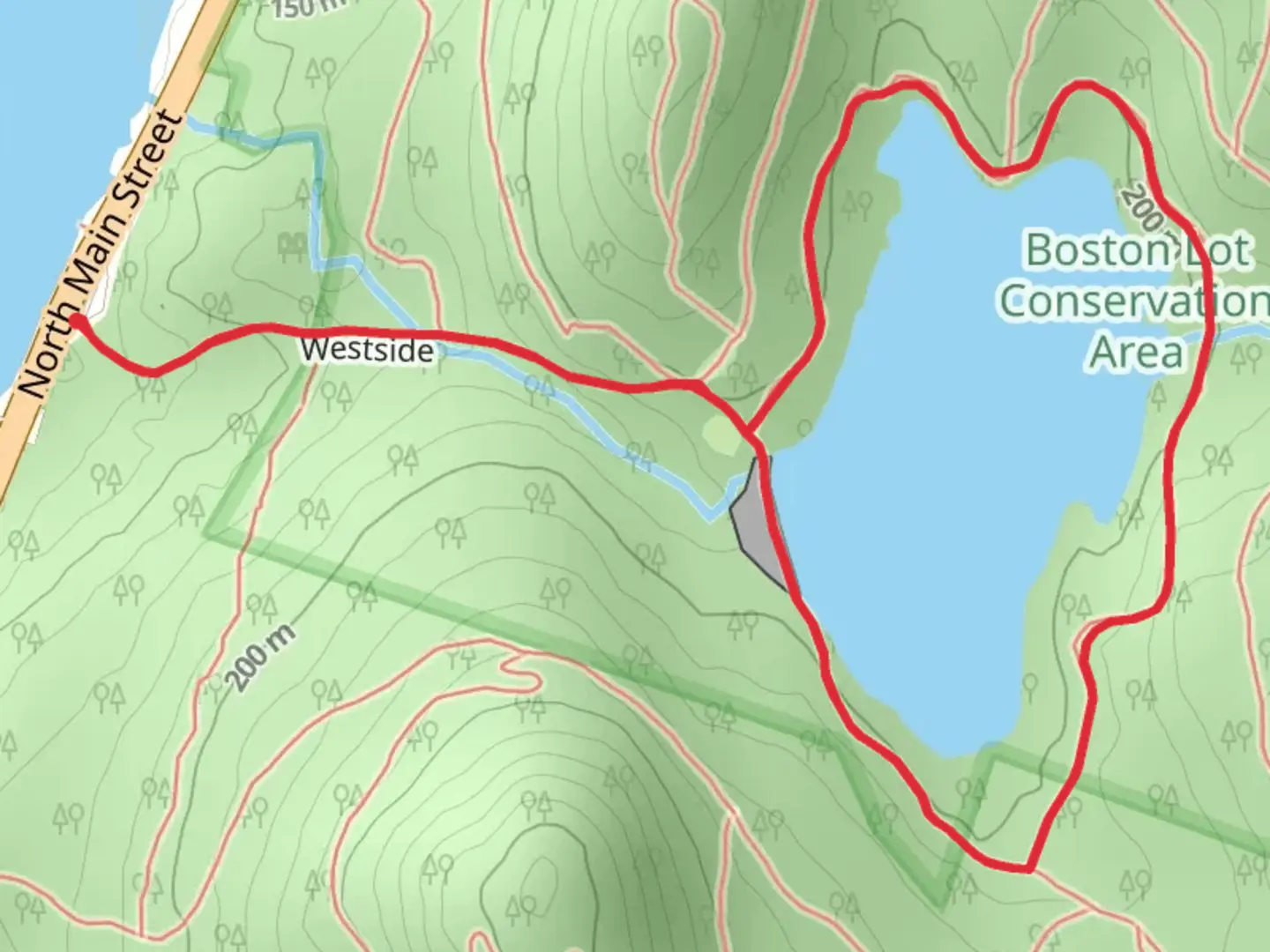 An image depicting the trail Boston Lot Lake Loop and its surrounding area.