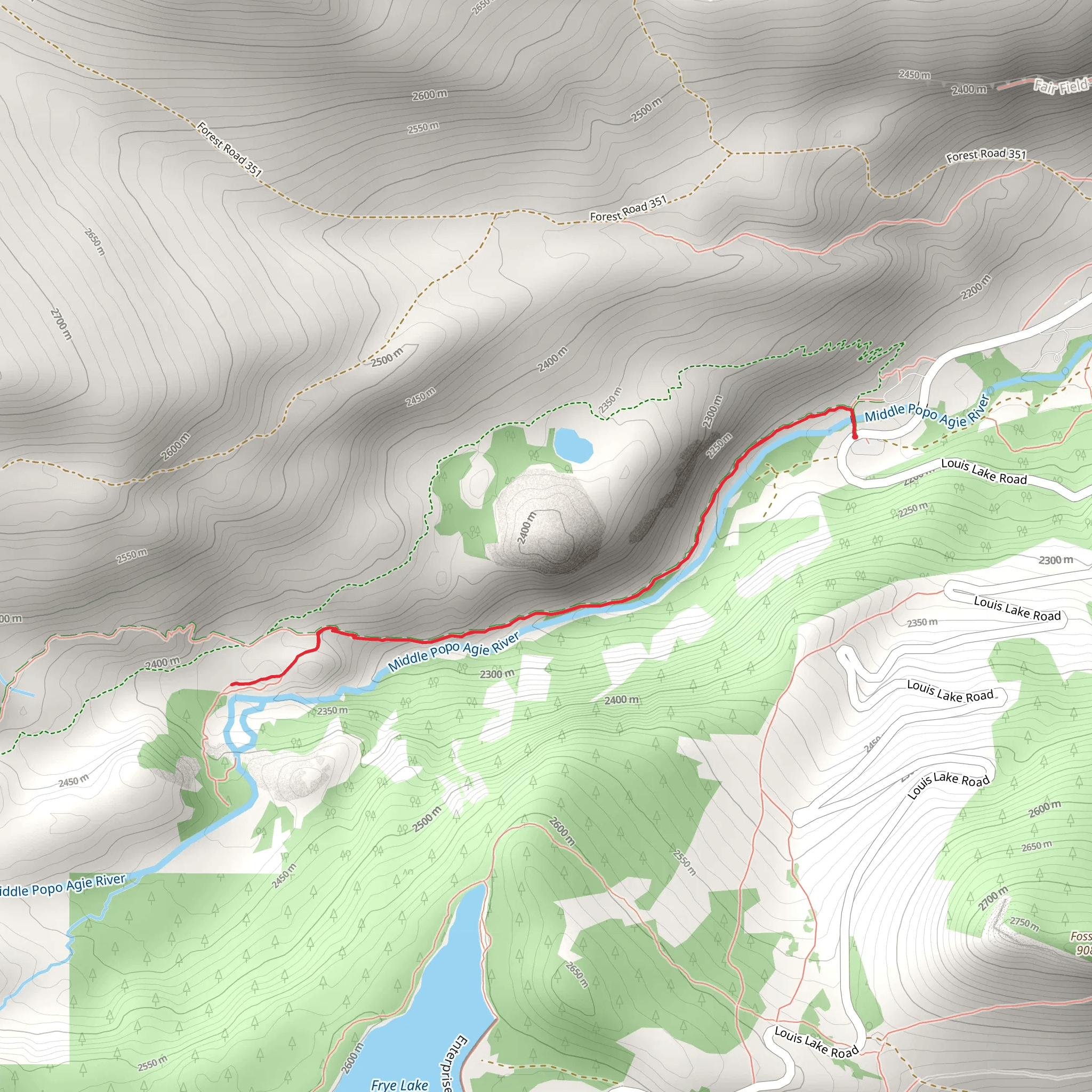 Popo Agie Falls via Middle Fork Trail mobile static map