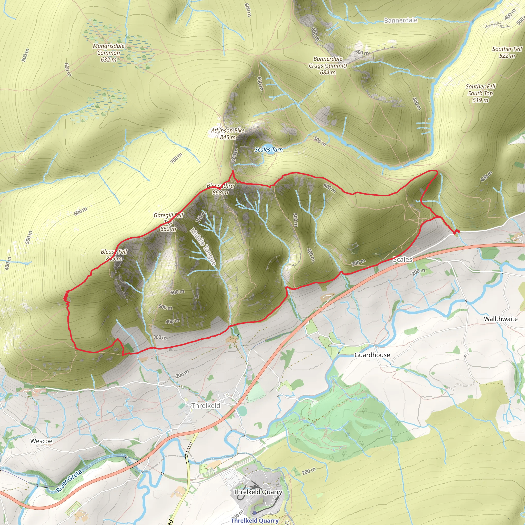 Blencathra and Blease Fell Loop - Scales mobile static map