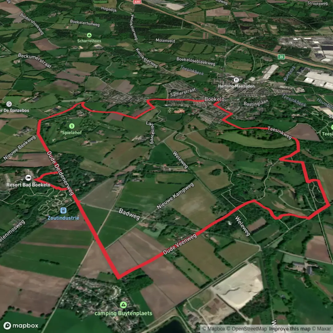 An image depicting the trail Teesink Weg and Rondje Enschede Loop and its surrounding area.