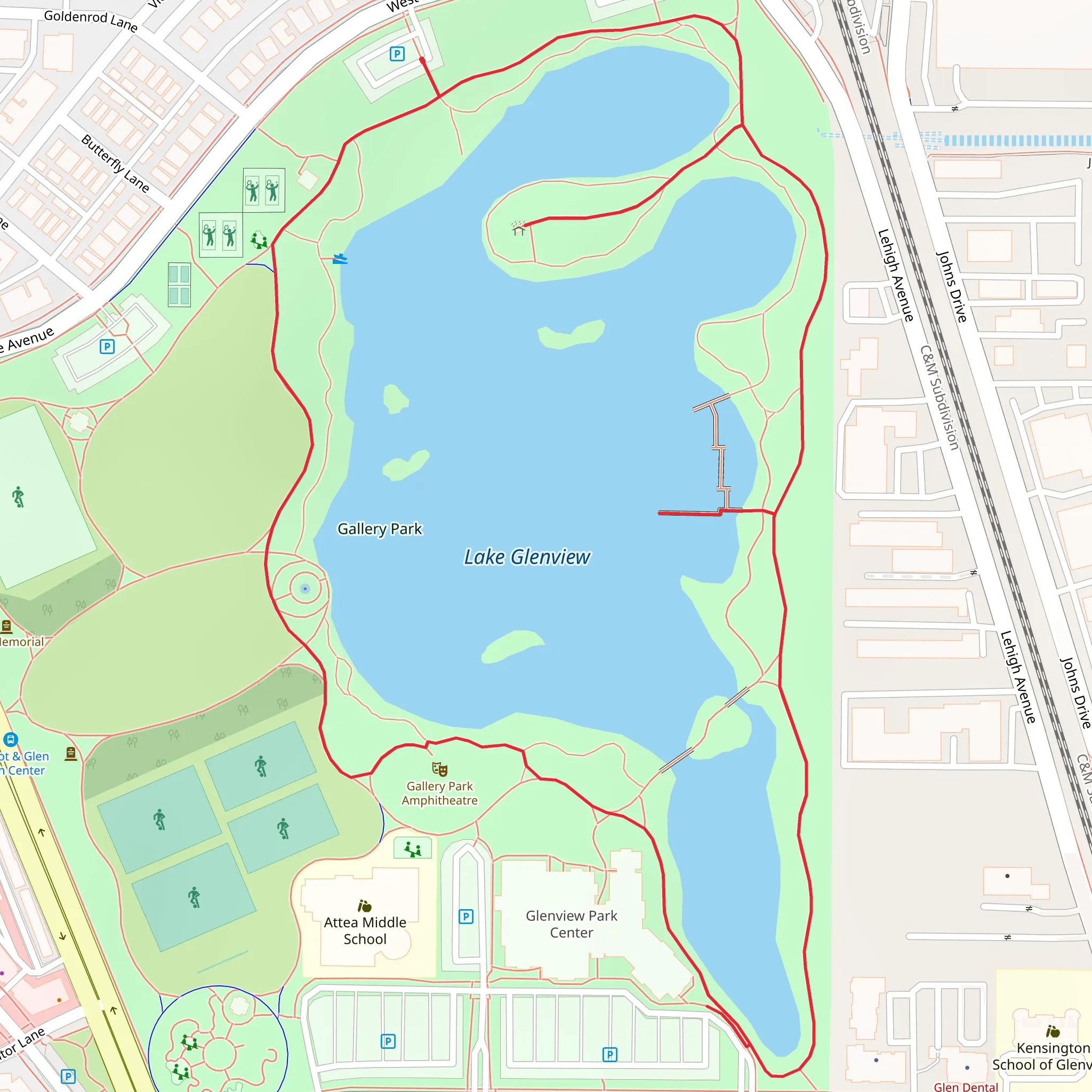 Gallery Park and Lake Glenview Loop mobile static map
