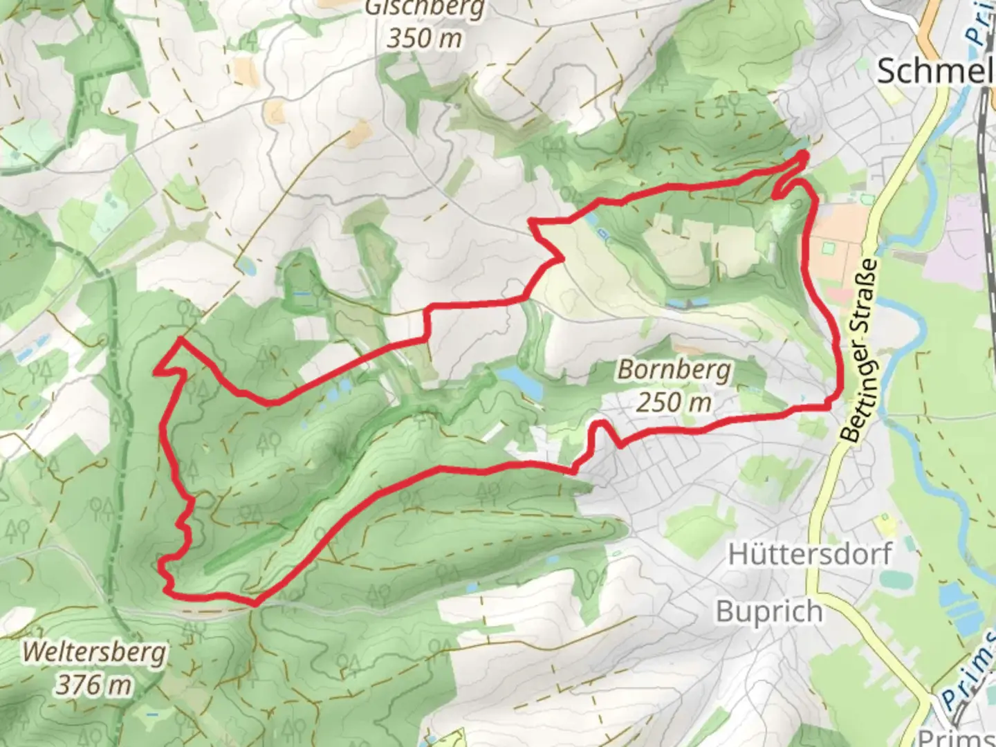 An image depicting the trail LC Schmelz Laufstrecke 3 and its surrounding area.