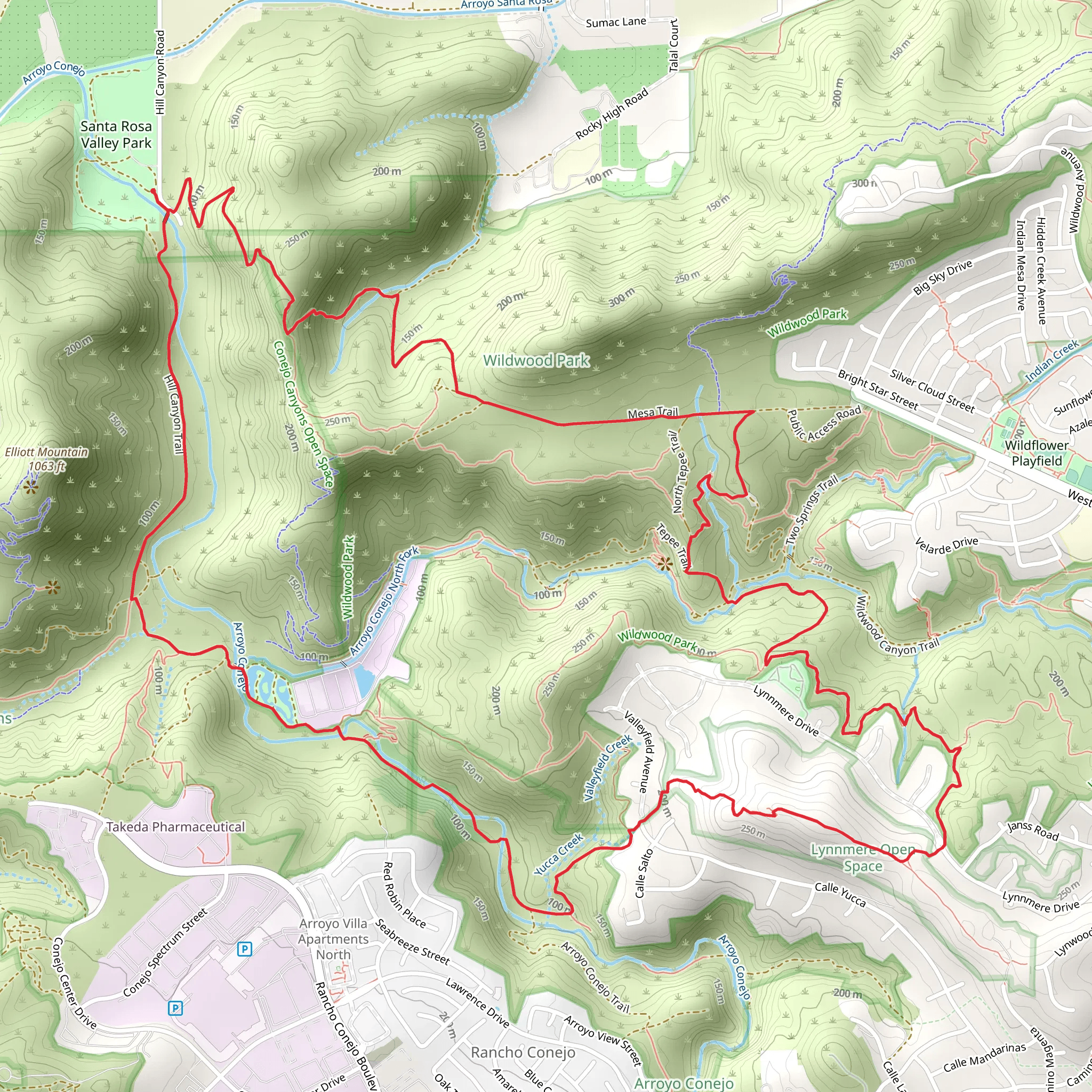 Hill Canyon, Calle Yucca and Mesa Loop Trail mobile static map