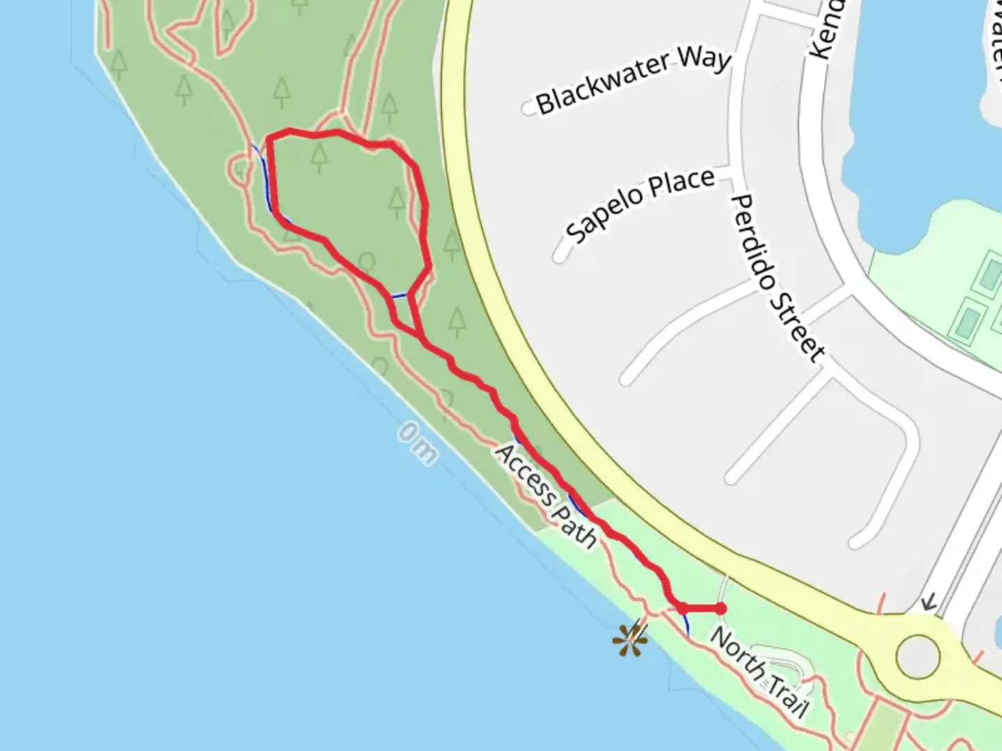 An image depicting the trail Beginner Flow Loop via Access Path and its surrounding area.