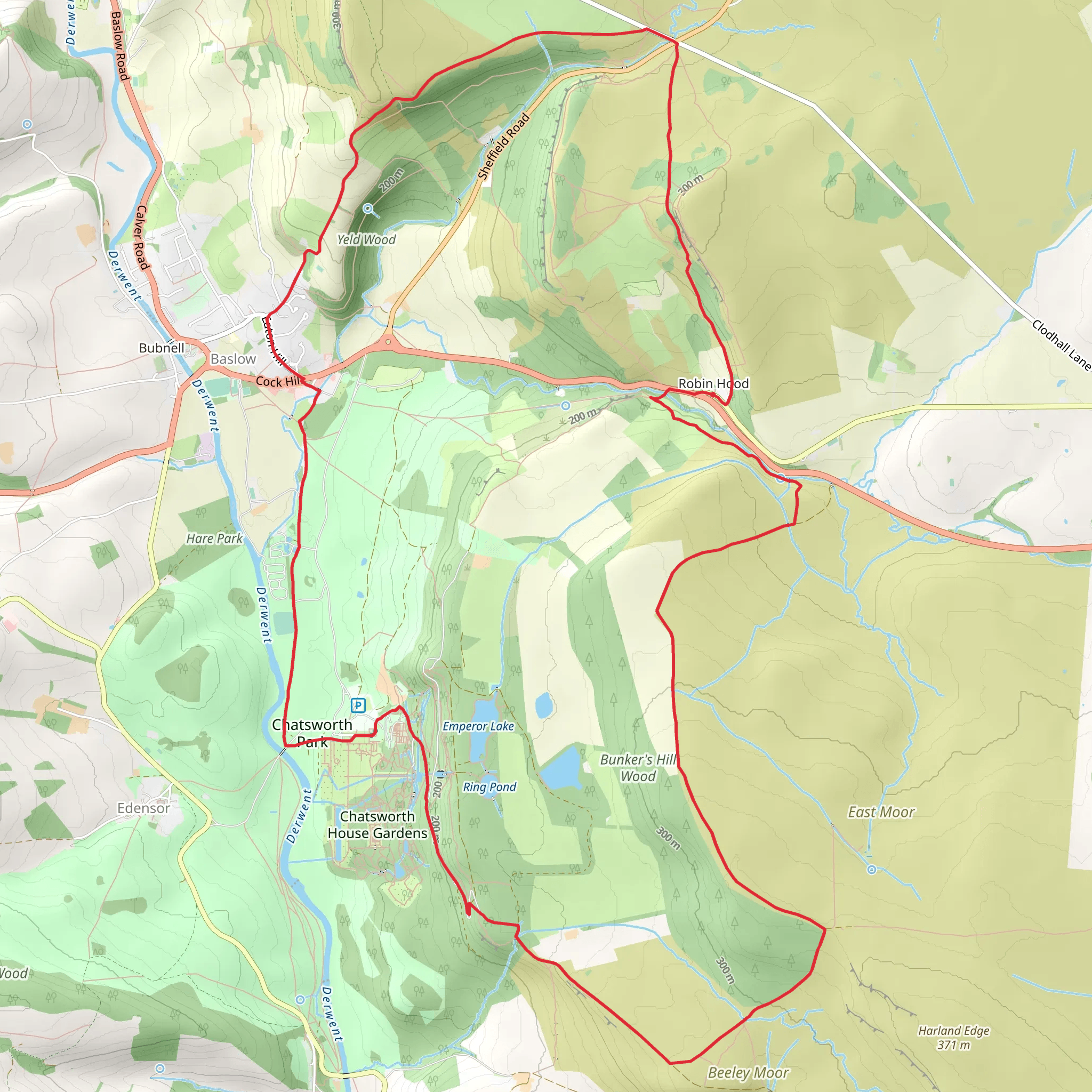 Robin Hood, Baslow and Chatsworth Park Loop mobile static map