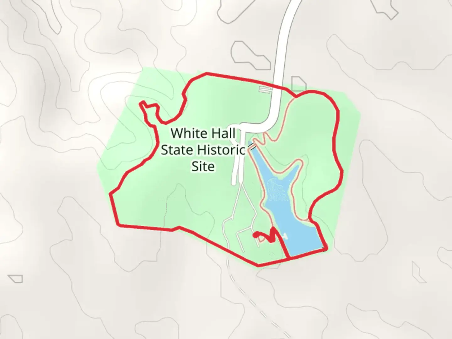 An image depicting the trail White Hall State Historic Site Loop and its surrounding area.