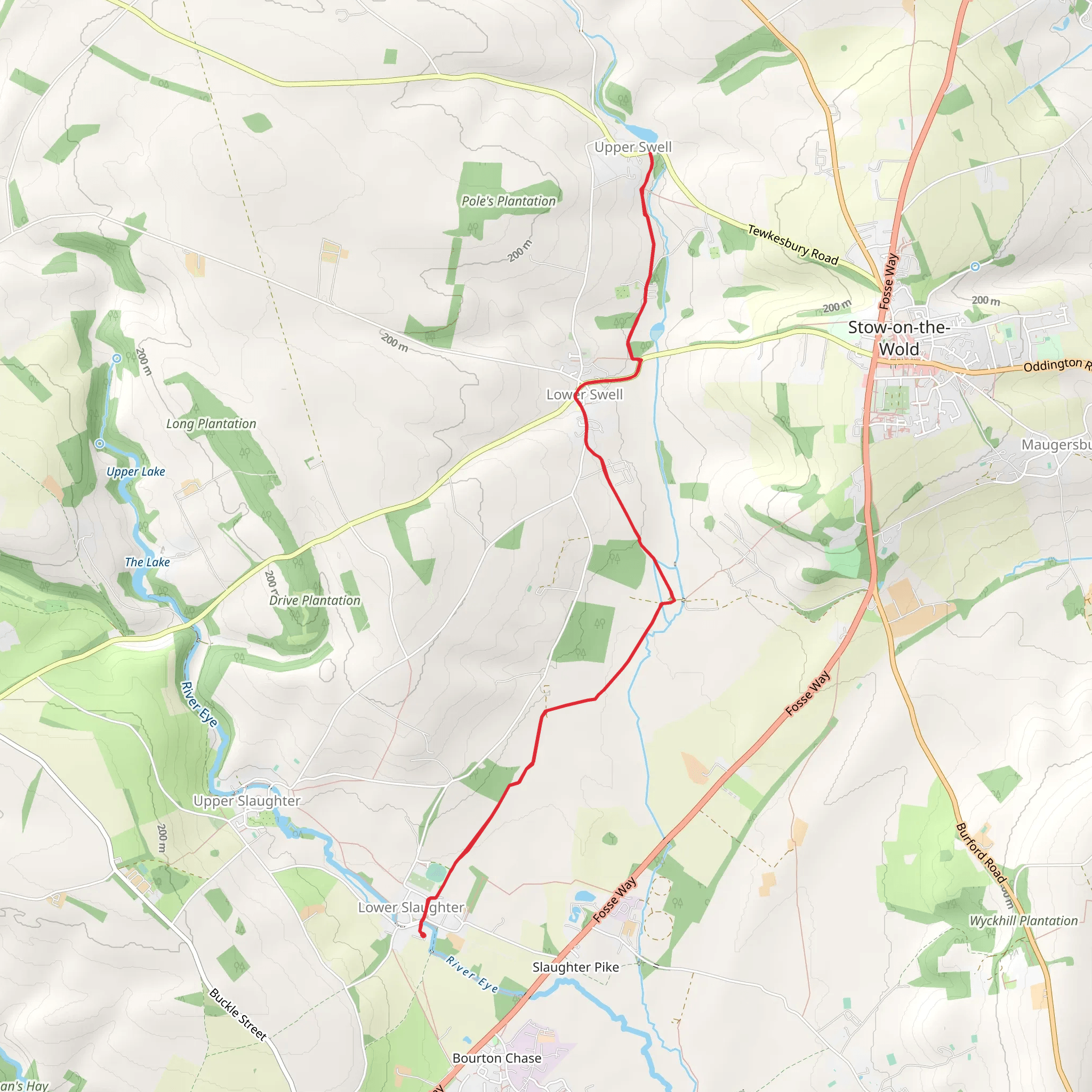 Lower Slaughter to Upper Swell Walk mobile static map