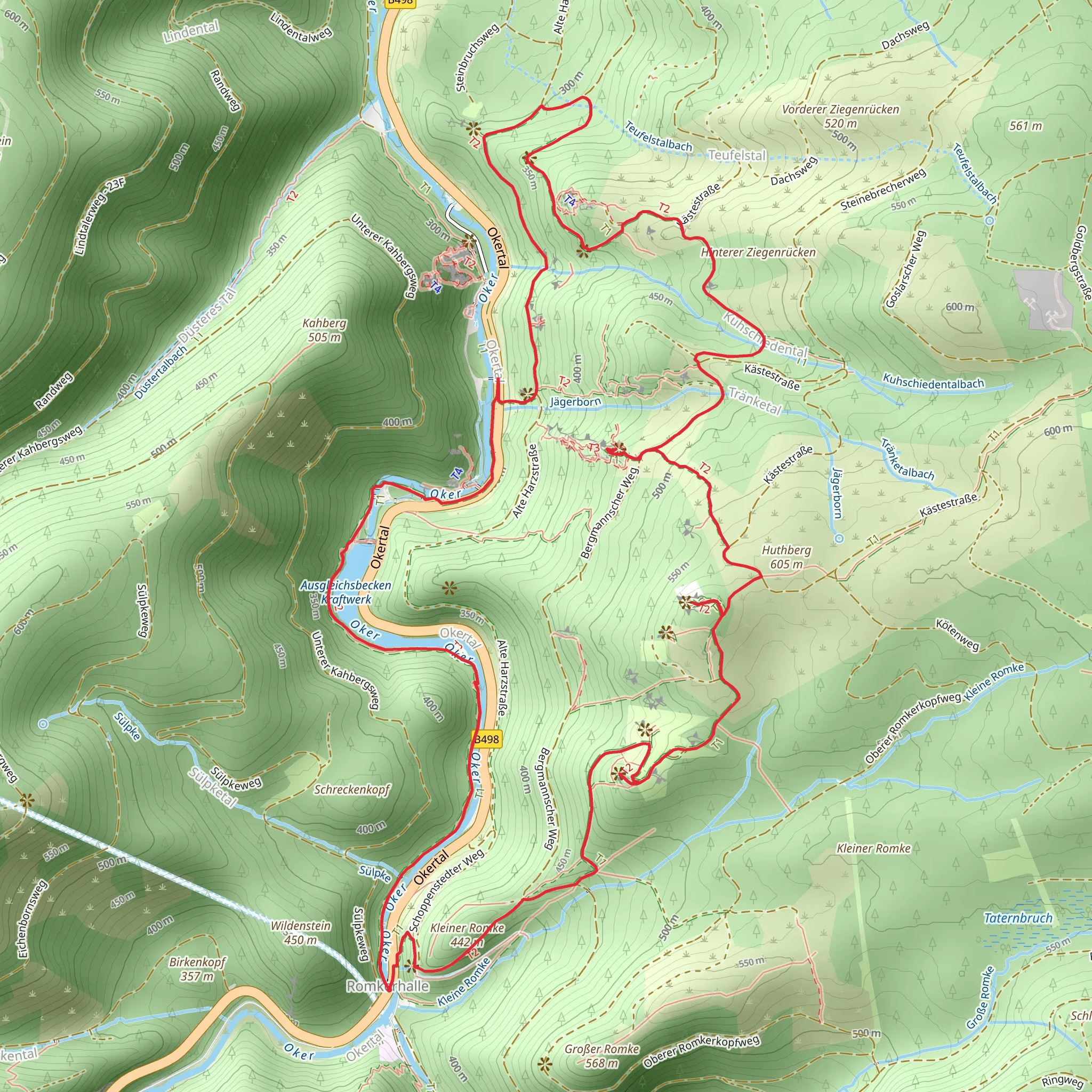 Romkerhaller Wasserfall, Kästeklippe, Ziegenrückenklippe and Treppe Loop mobile static map