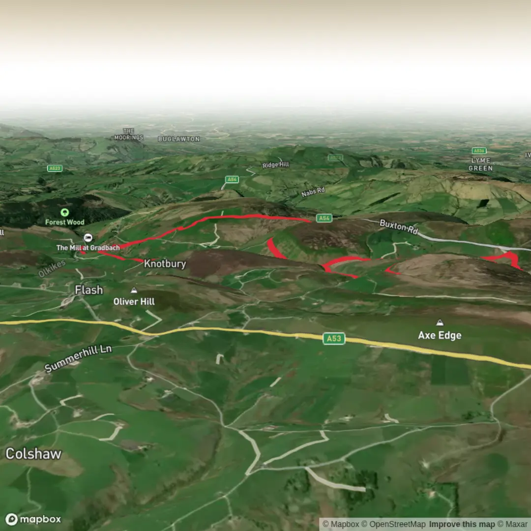 An image depicting the trail three shires head from gradbach and its surrounding area.