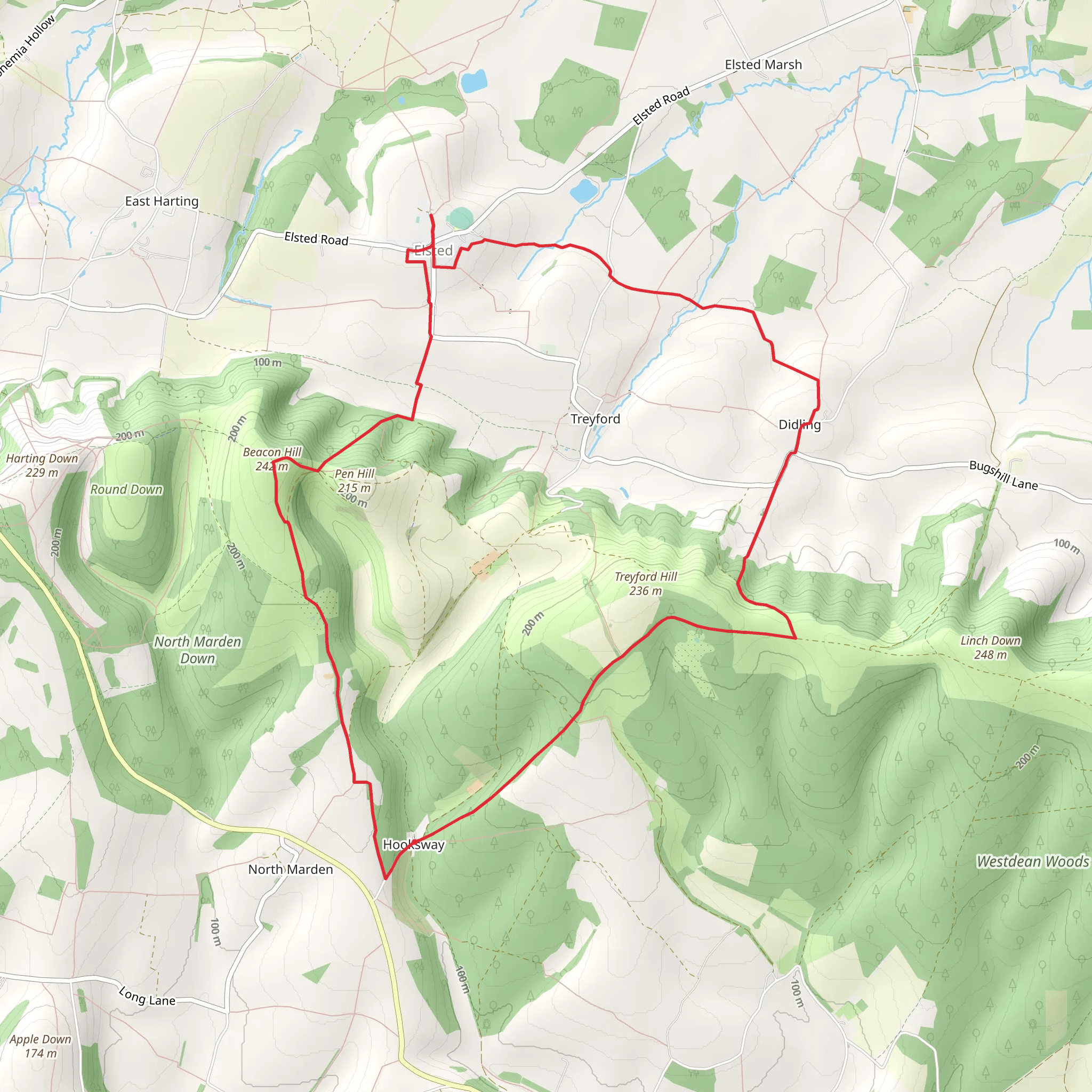 Hooksway and Elsted Loop mobile static map