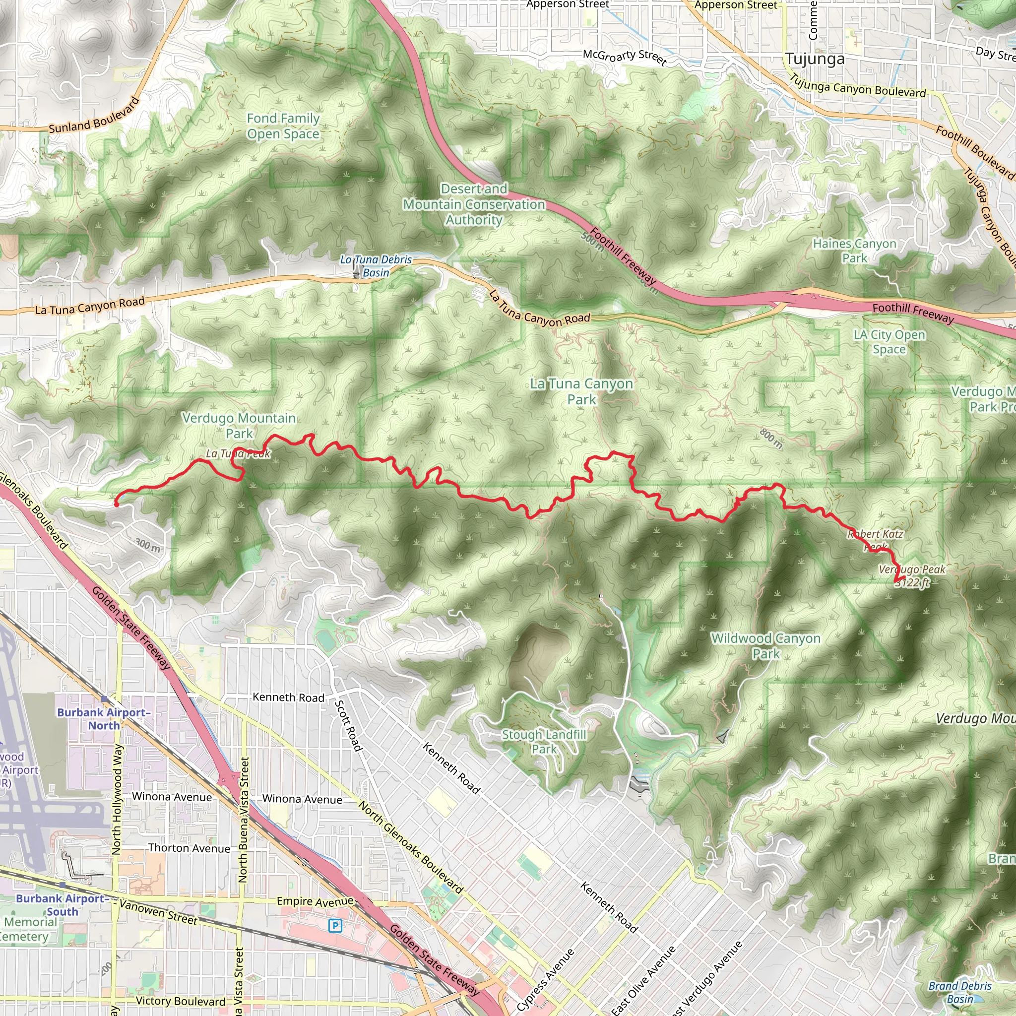 La Tuna and Verdugo Peak via Chandler Way mobile static map