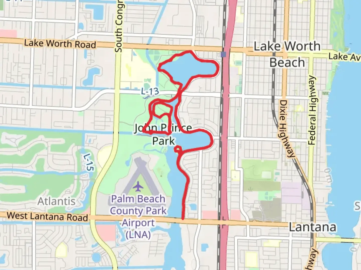 An image depicting the trail John Prince Park Loop and its surrounding area.
