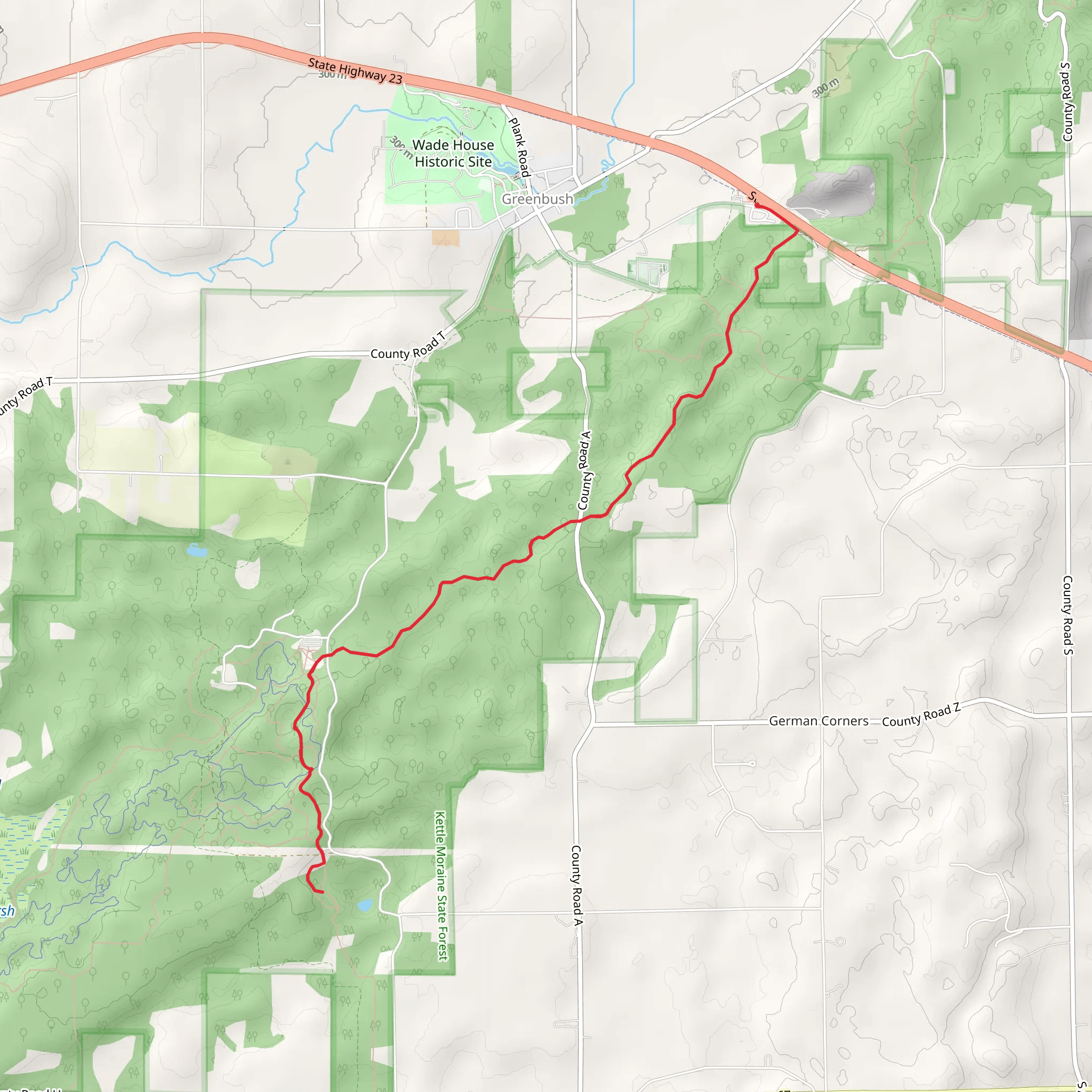 Greenbush Kettle via Ice Age Trail mobile static map