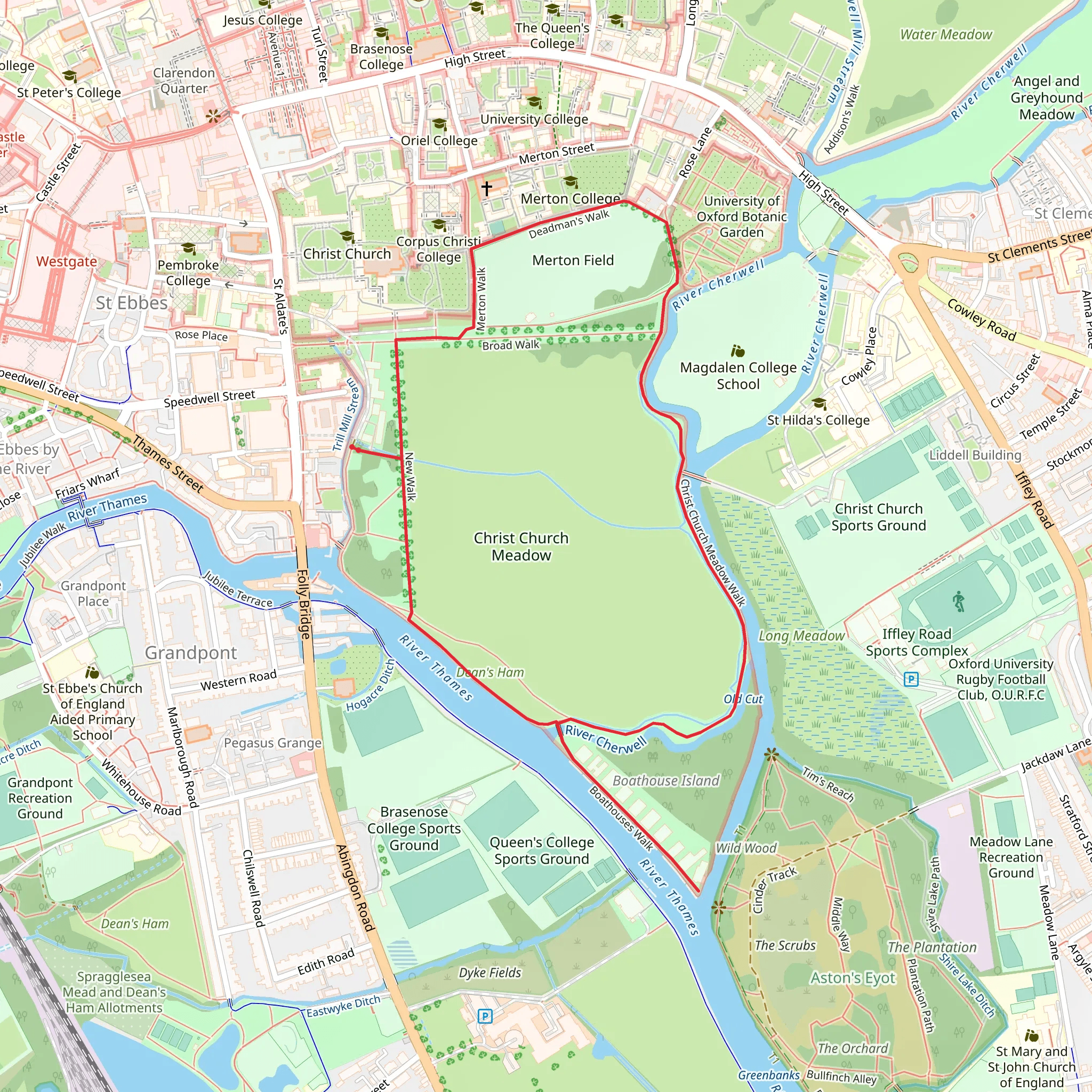 Christ Church Meadow Loop mobile static map