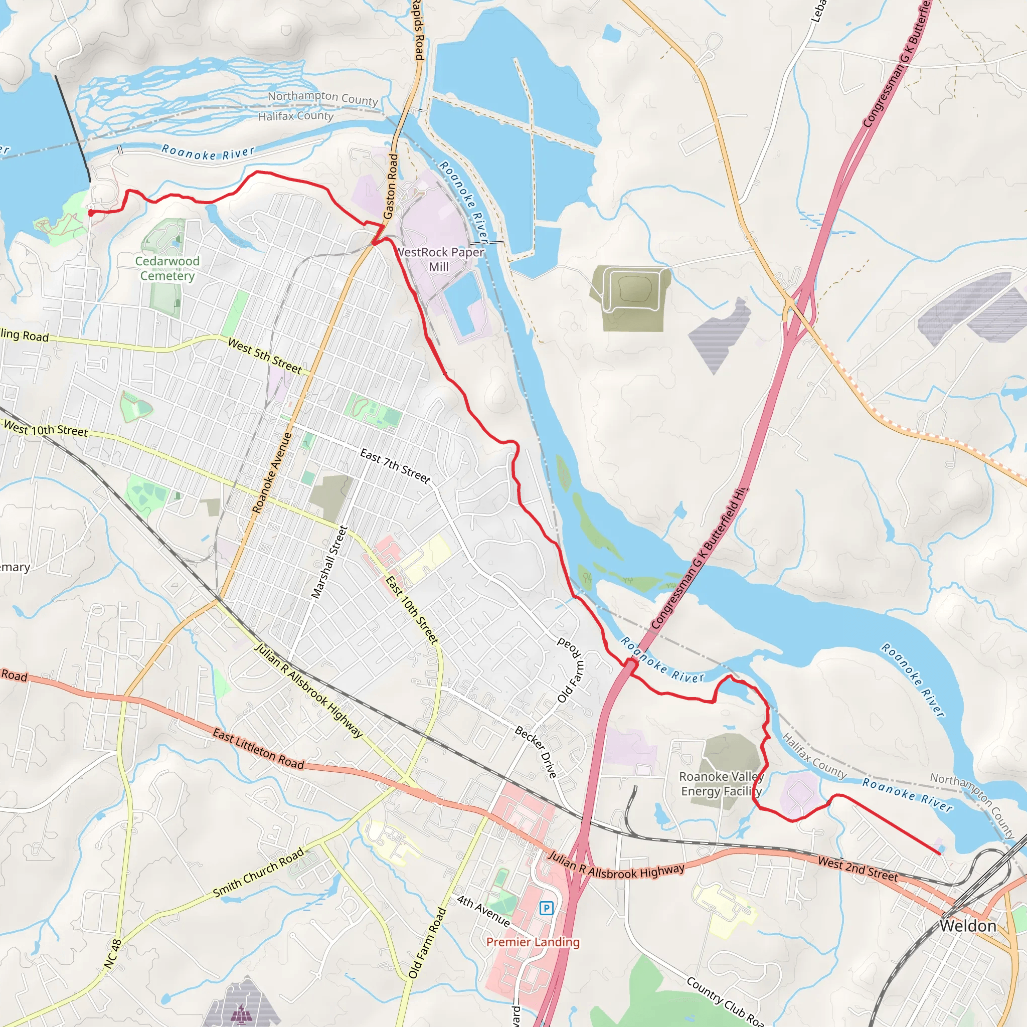 Roanoke Canal Trail mobile static map