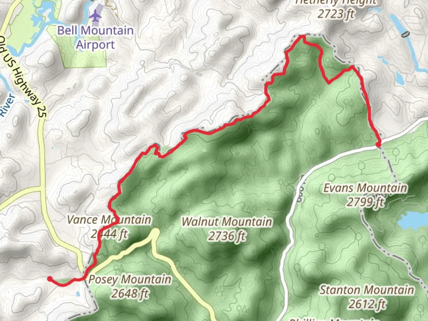 An image depicting the trail Saluda Mountains Passage of the Palmetto Trail and its surrounding area.