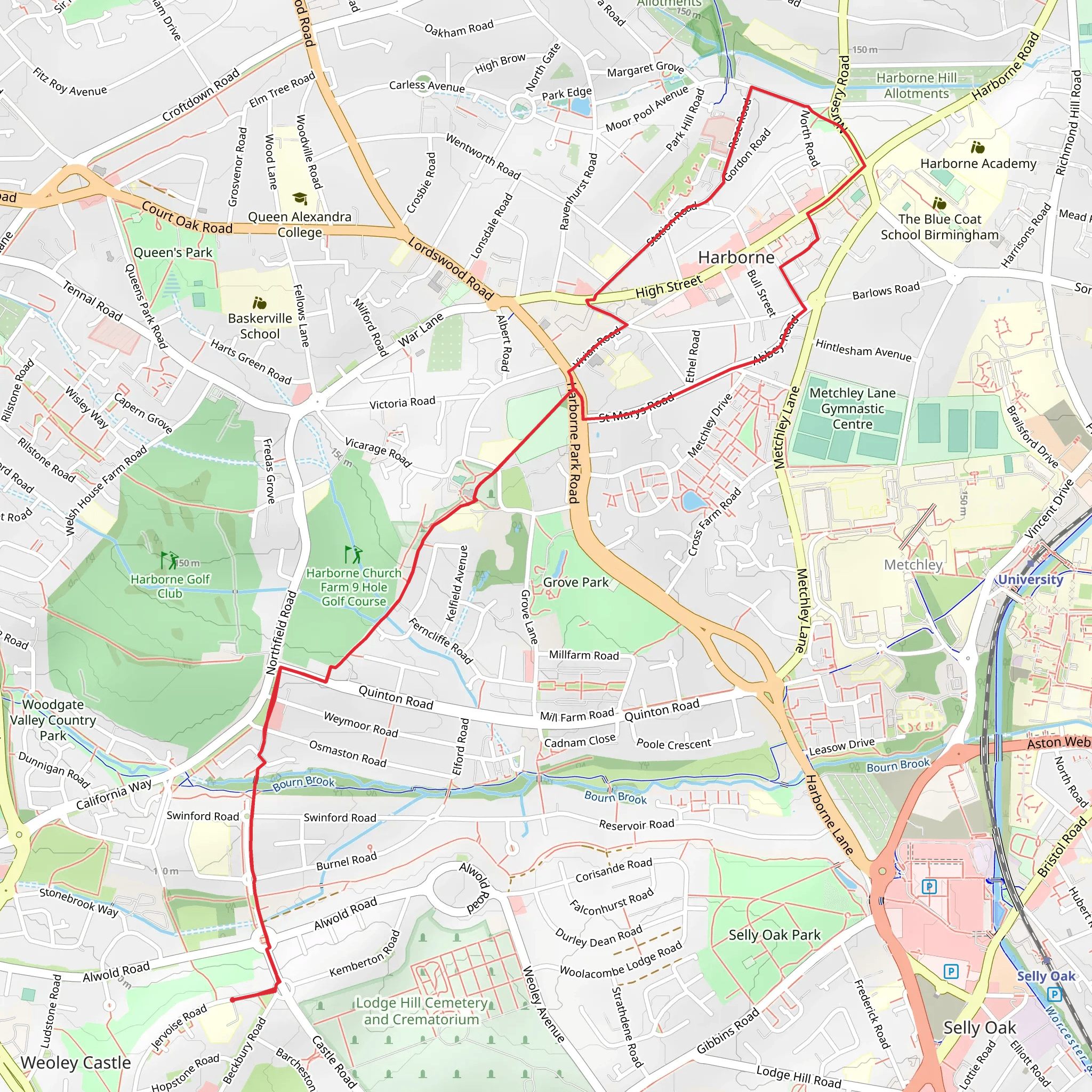 Harborne Loop - Weoley Castle mobile static map