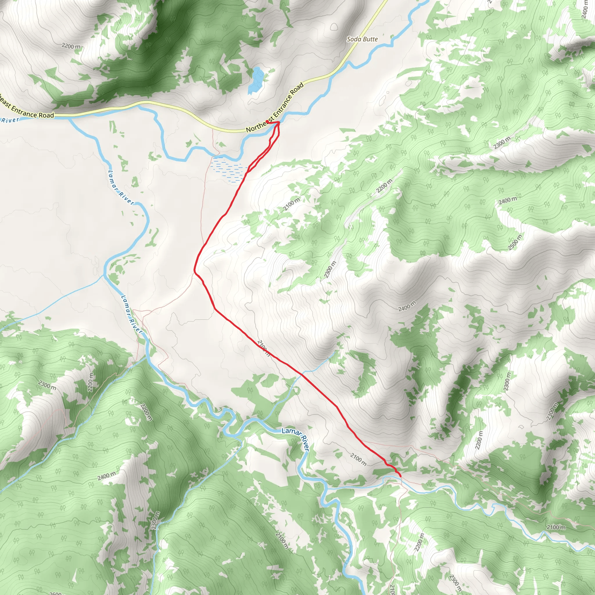 Specimen Ridge Trail and Lamar Valley Trail mobile static map