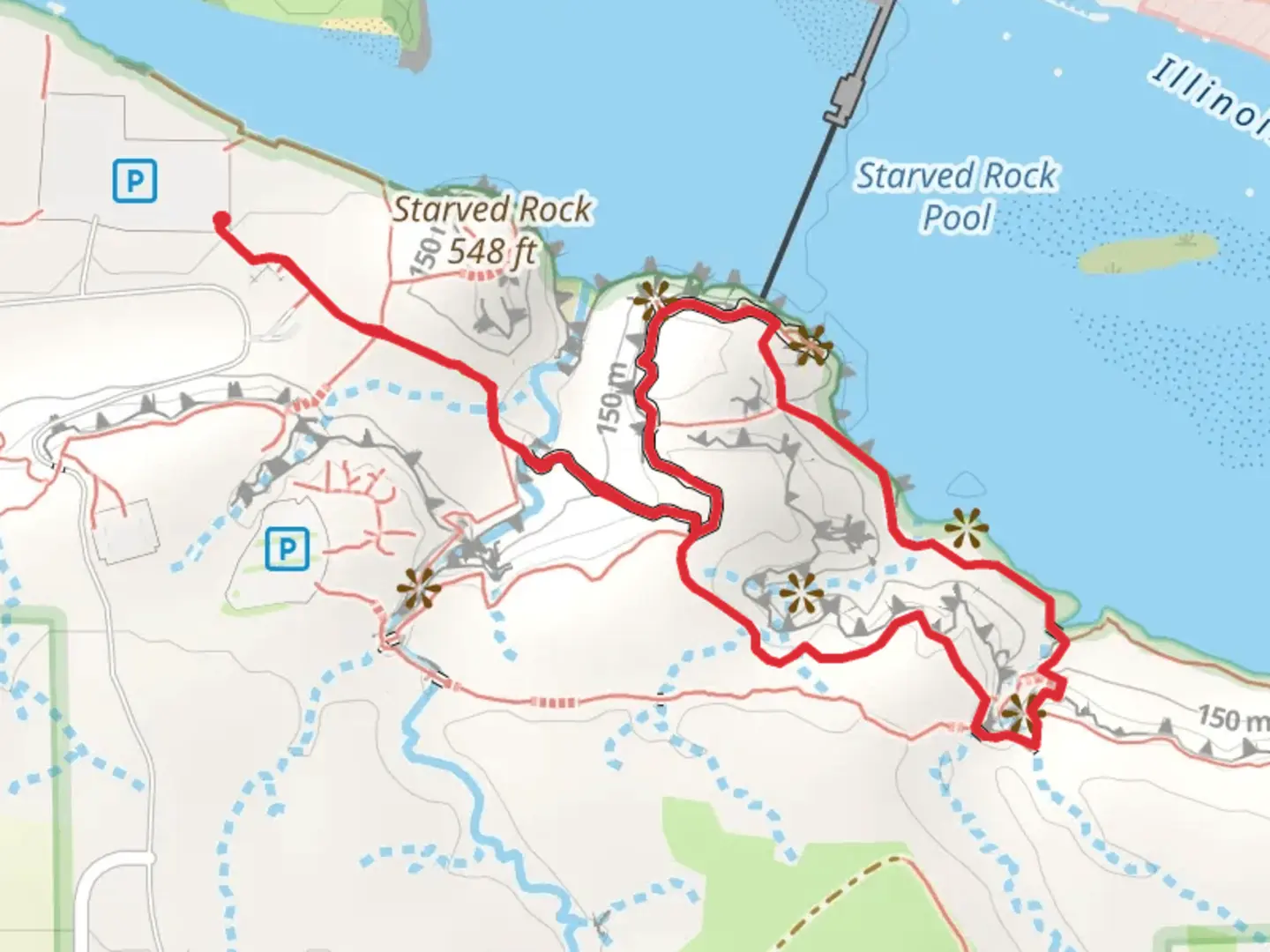An image depicting the trail Starved Rock Lock and Dam Loop and its surrounding area.
