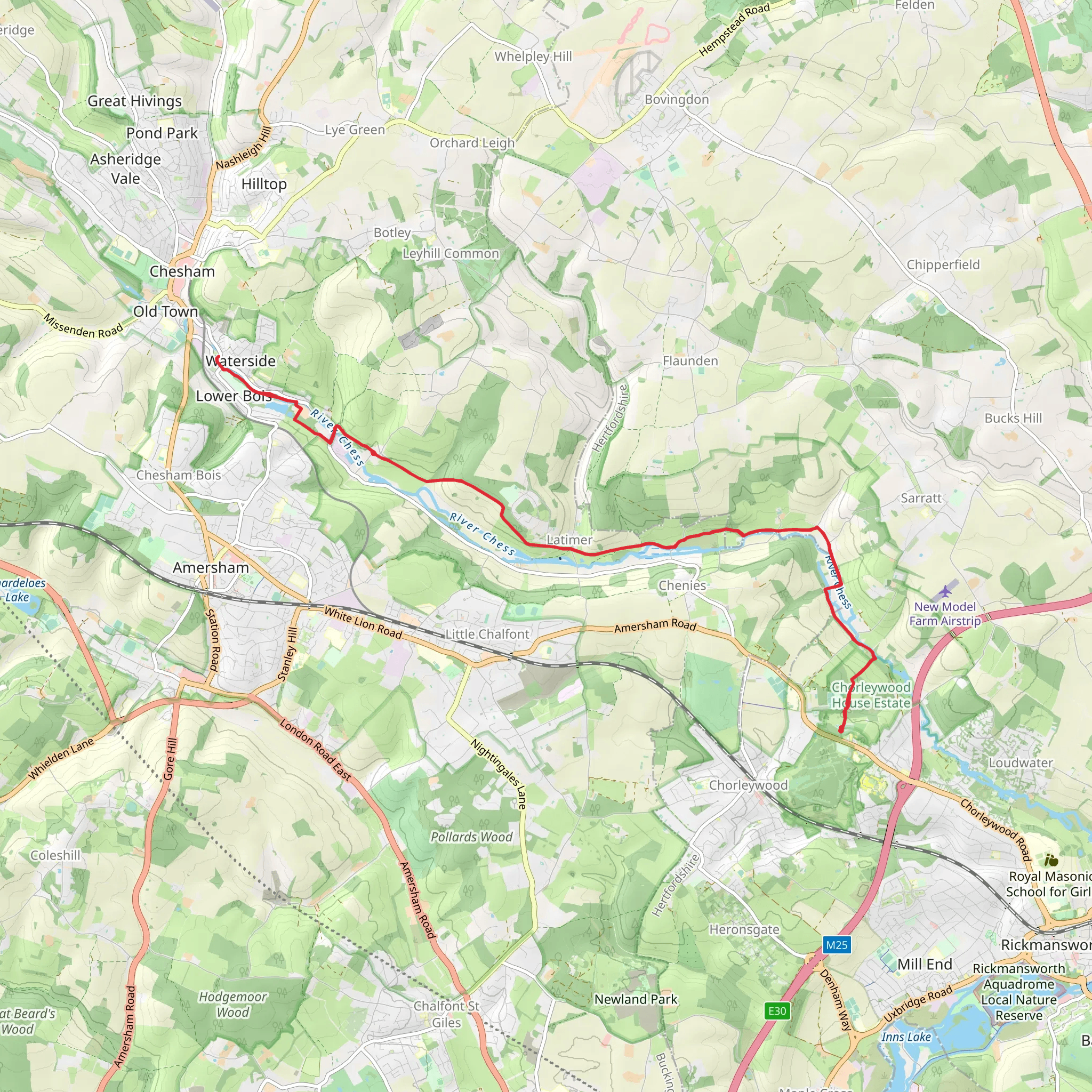 Chorleywood to Chesham Moor Walk mobile static map
