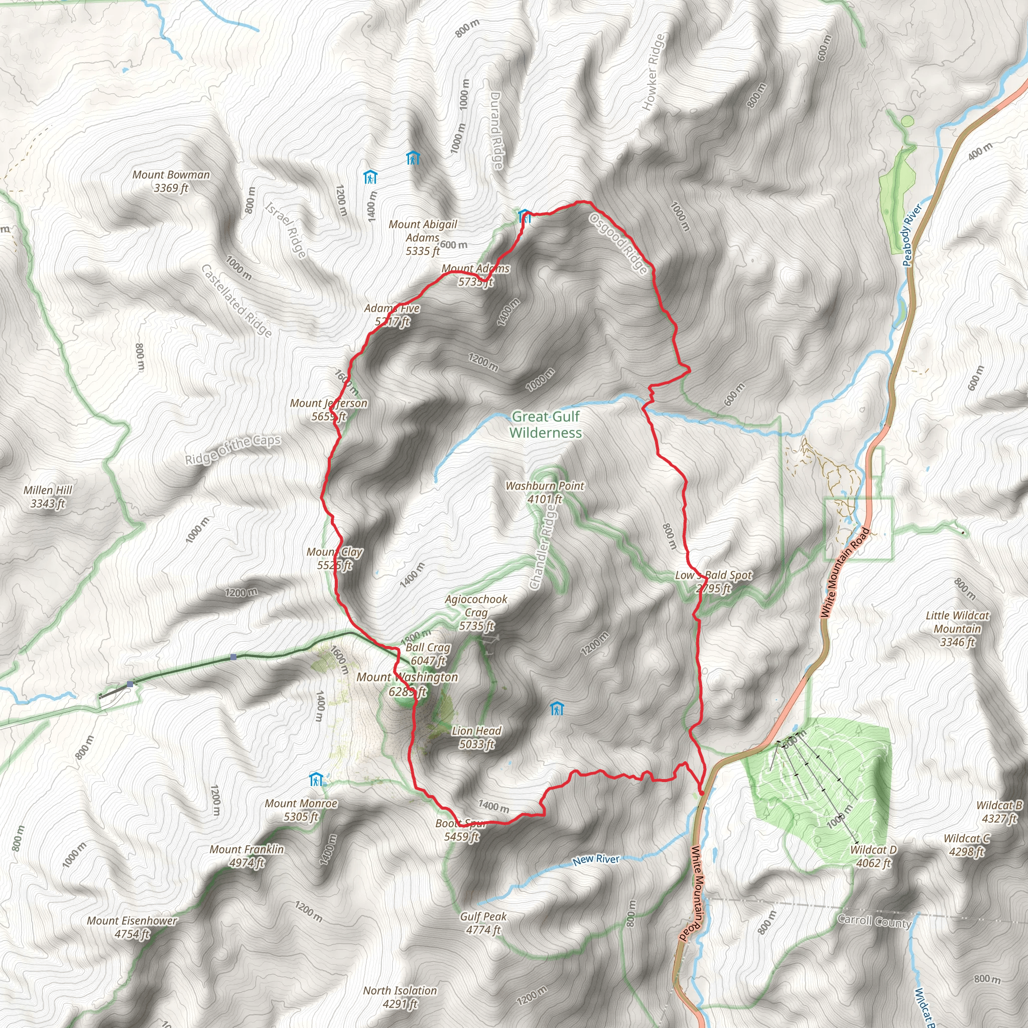 Boott Spur to Low's Bald Spot via Gulfside Trail mobile static map