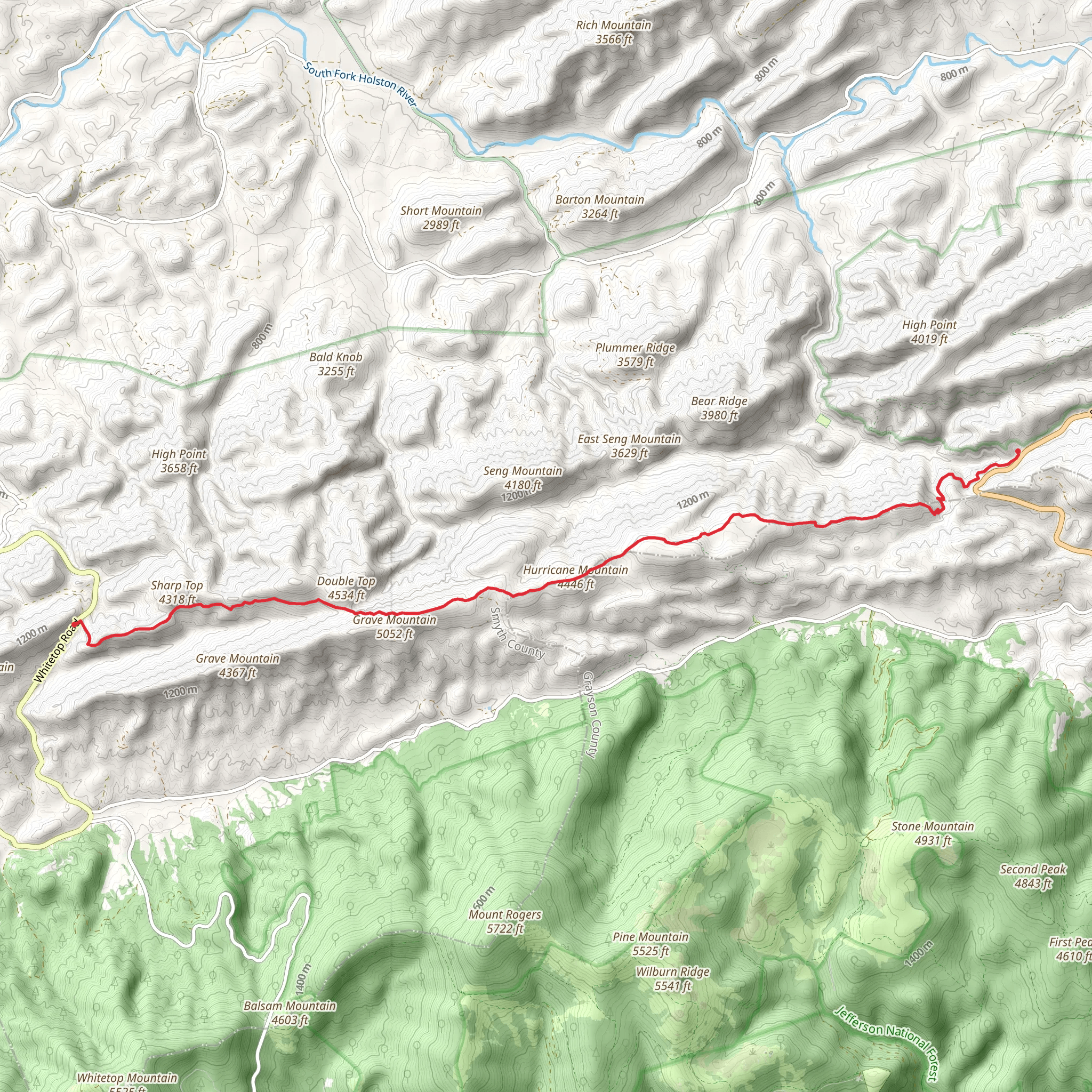 Hurricane Mountain via Iron Mountain Trail mobile static map