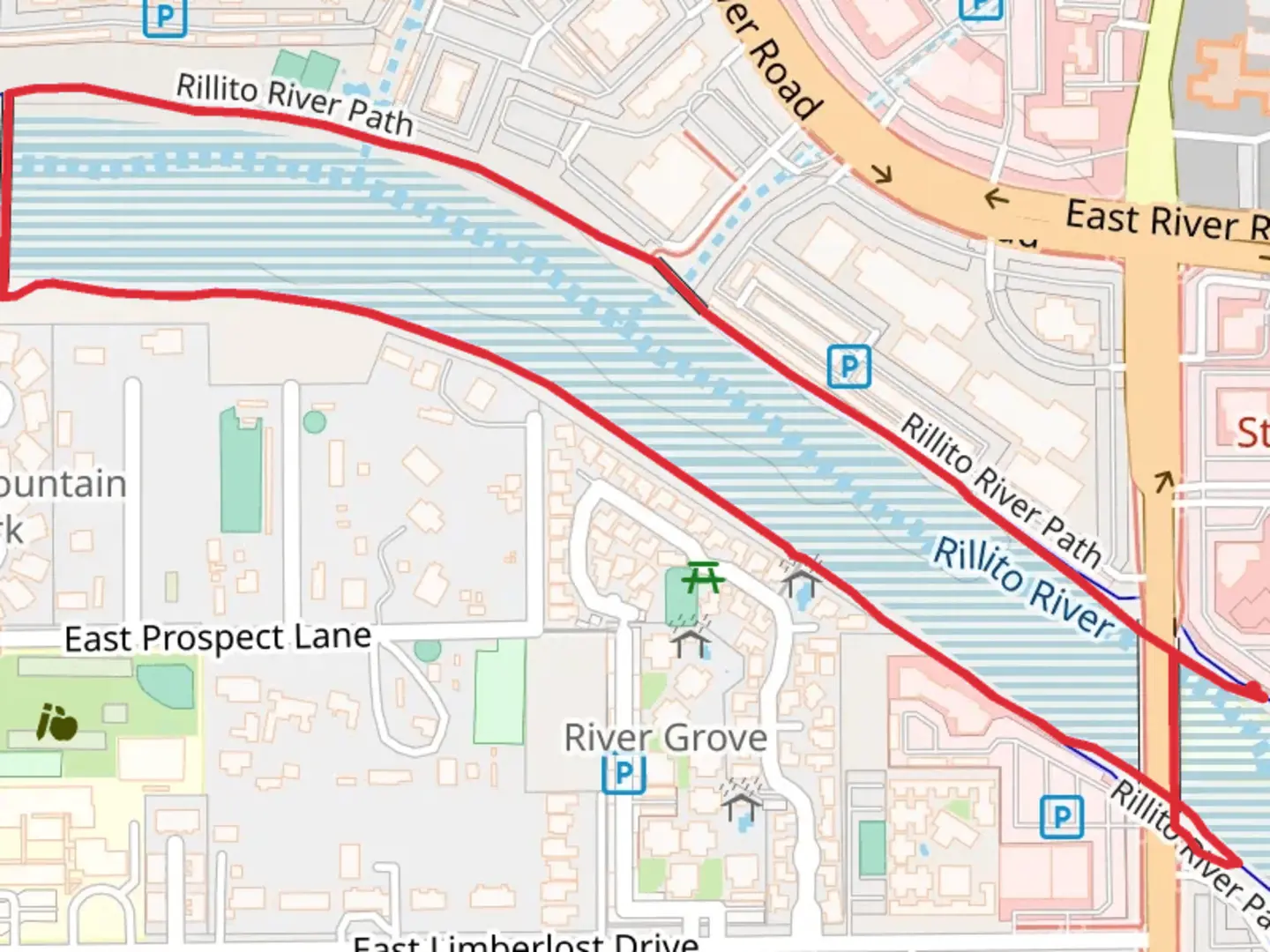 An image depicting the trail Rillito River Loop Path and its surrounding area.