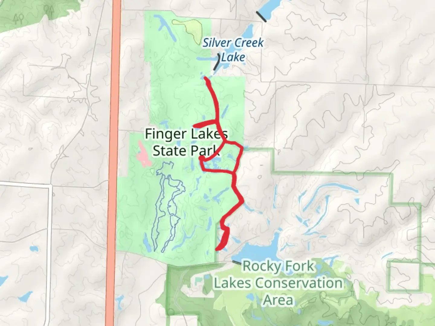An image depicting the trail Finger Lakes State Park Water Trail and its surrounding area.