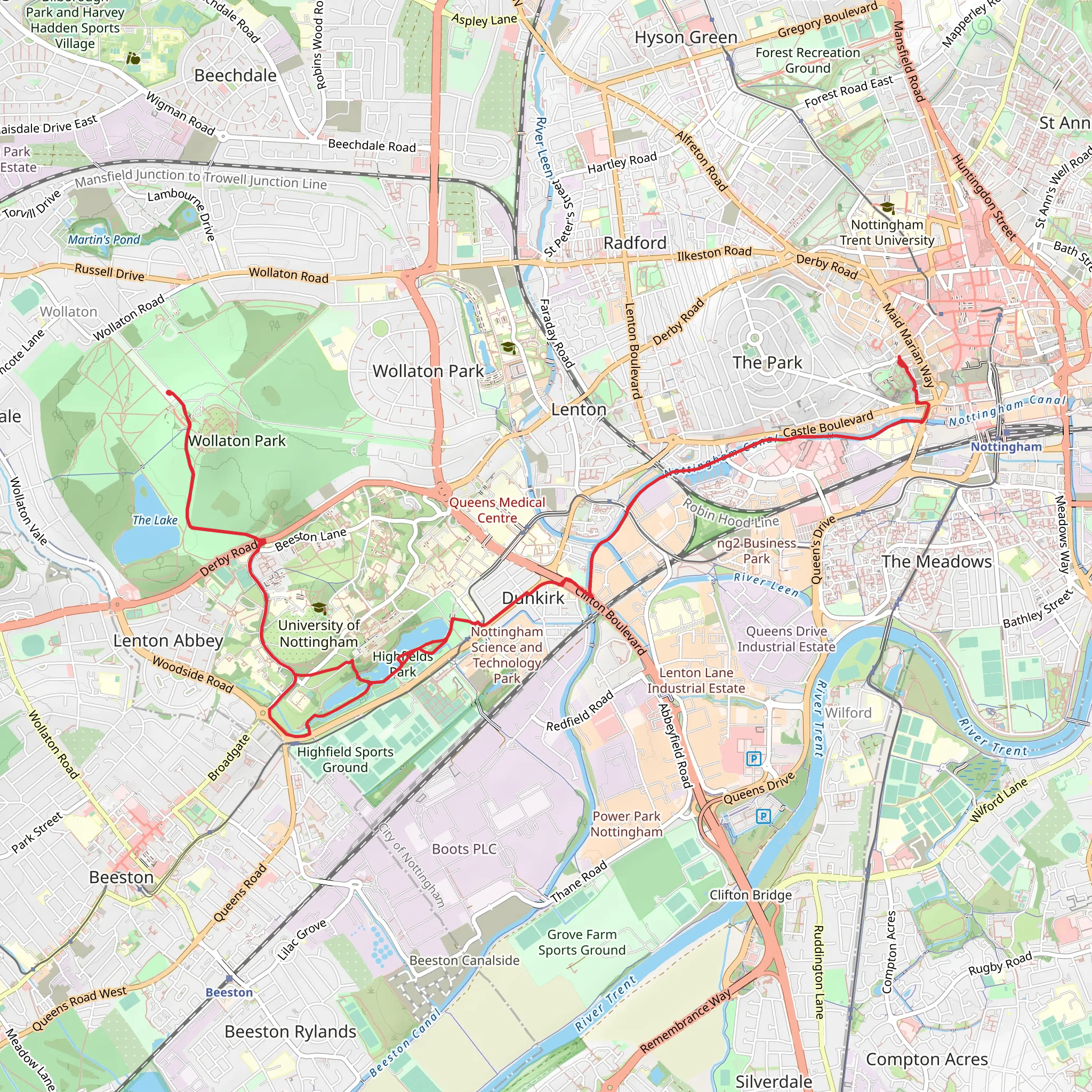 HIghfields Park and Wollaton Walk mobile static map