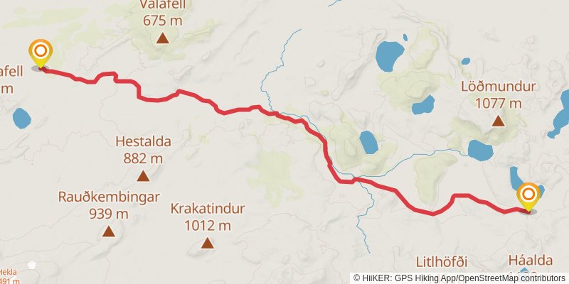 Rjùpnavellir to Skògar alt 1 Map