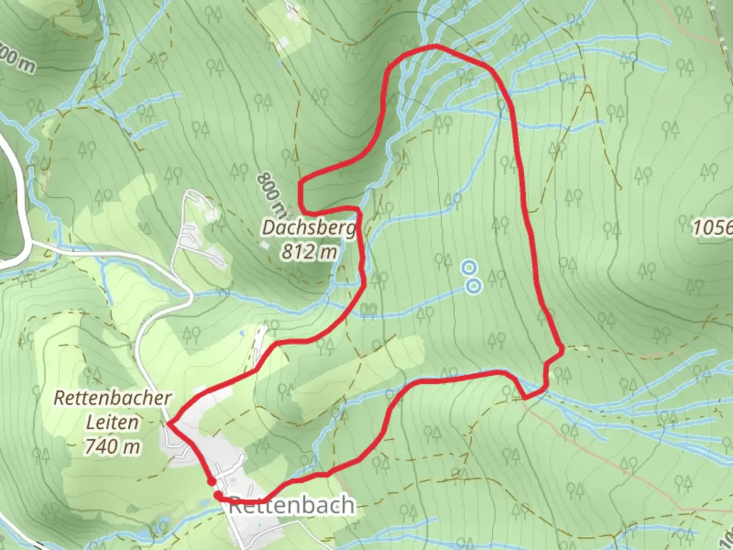 An image depicting the trail Rettenbach and Hirschenstein Loop and its surrounding area.