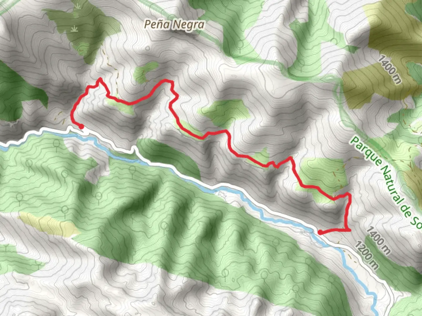 An image depicting the trail Route of the Brañas de Saliencia and its surrounding area.