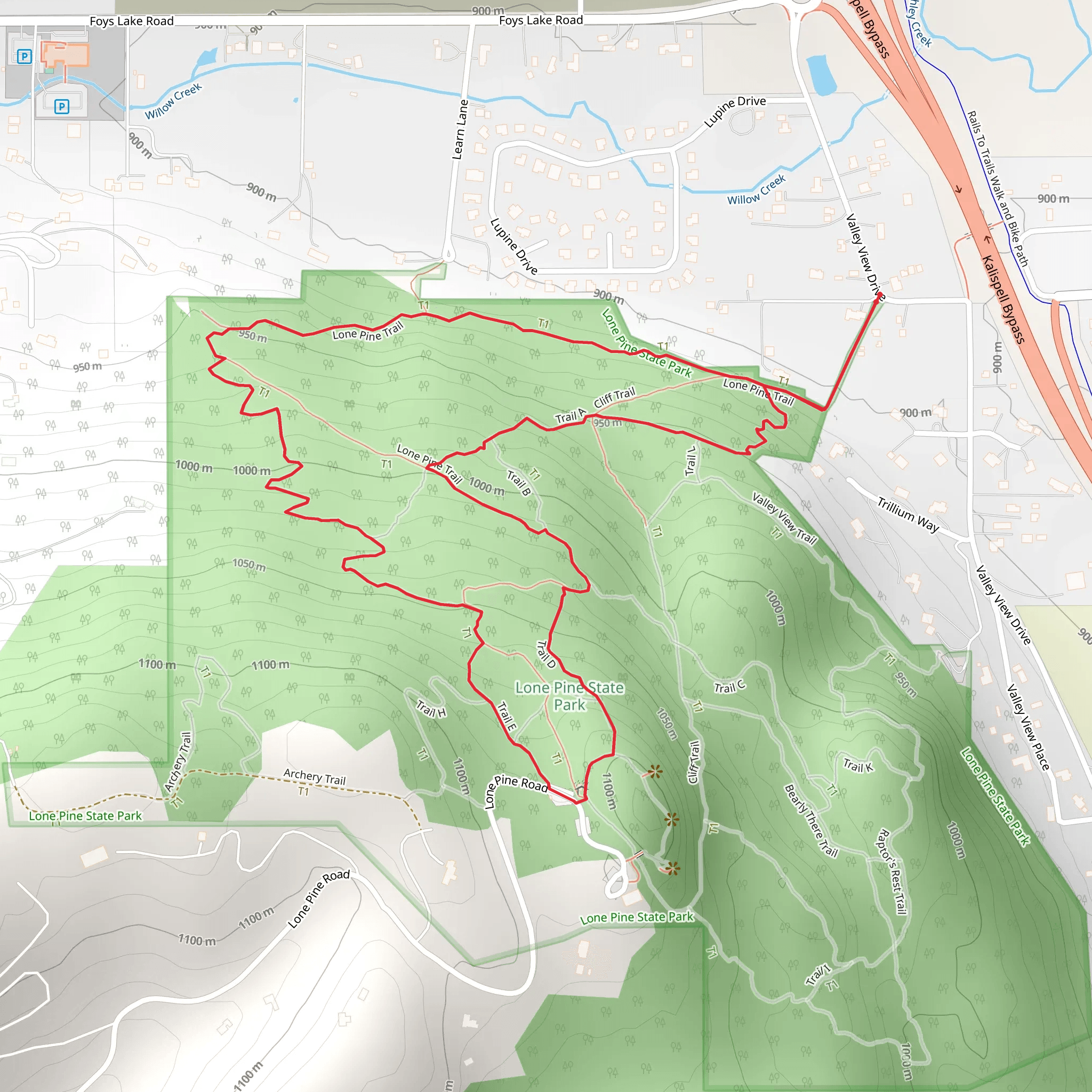 Lone Pine and Western Larch Loop Trail mobile static map