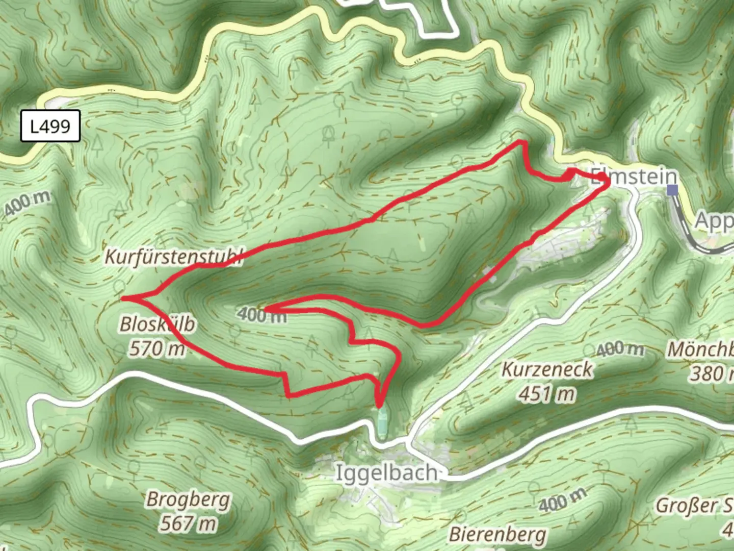 An image depicting the trail Wald Holz Stolz and Rundwanderweg Iggelbach and its surrounding area.