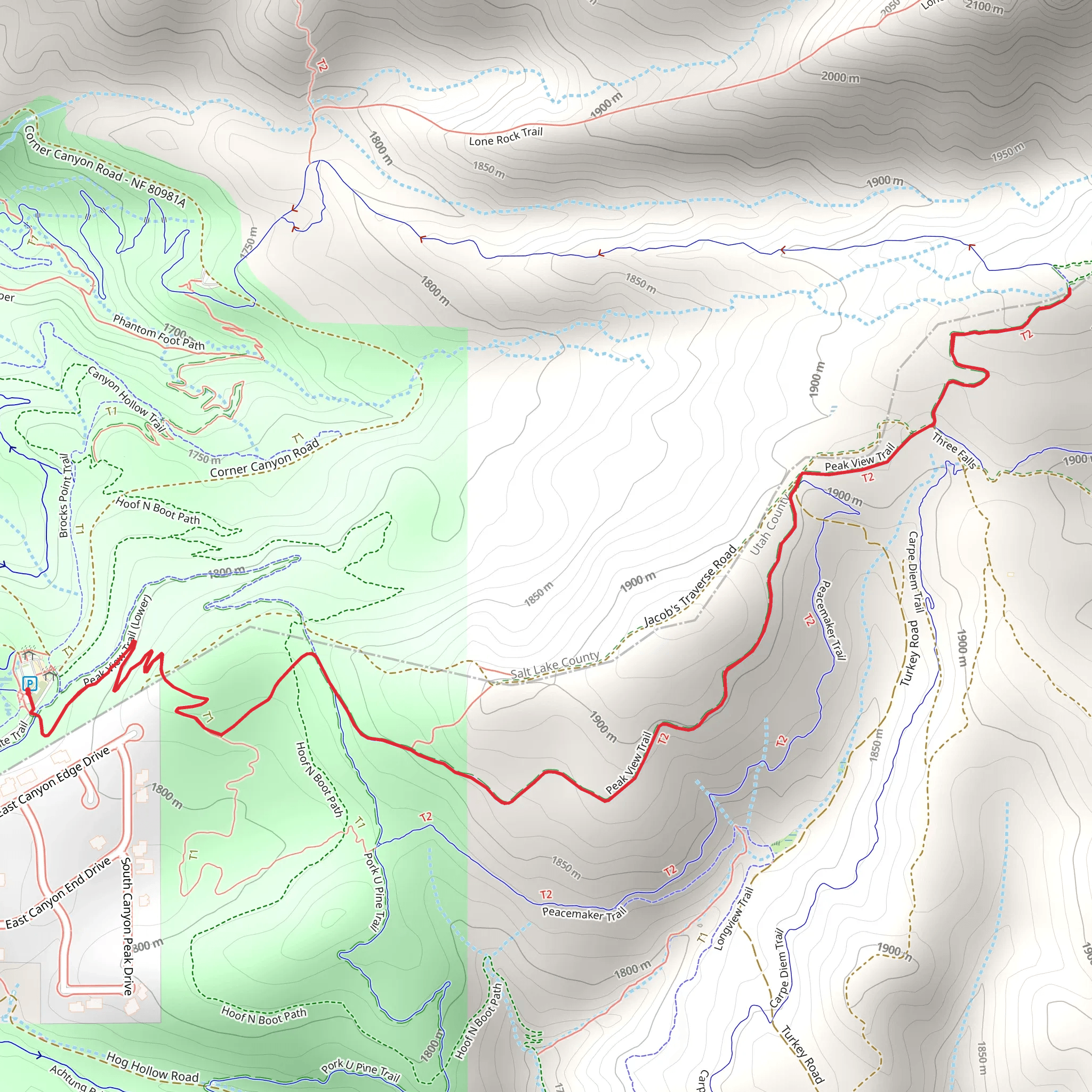 Hidden Meadow, Peak View and Jacobs Ladder Trail mobile static map