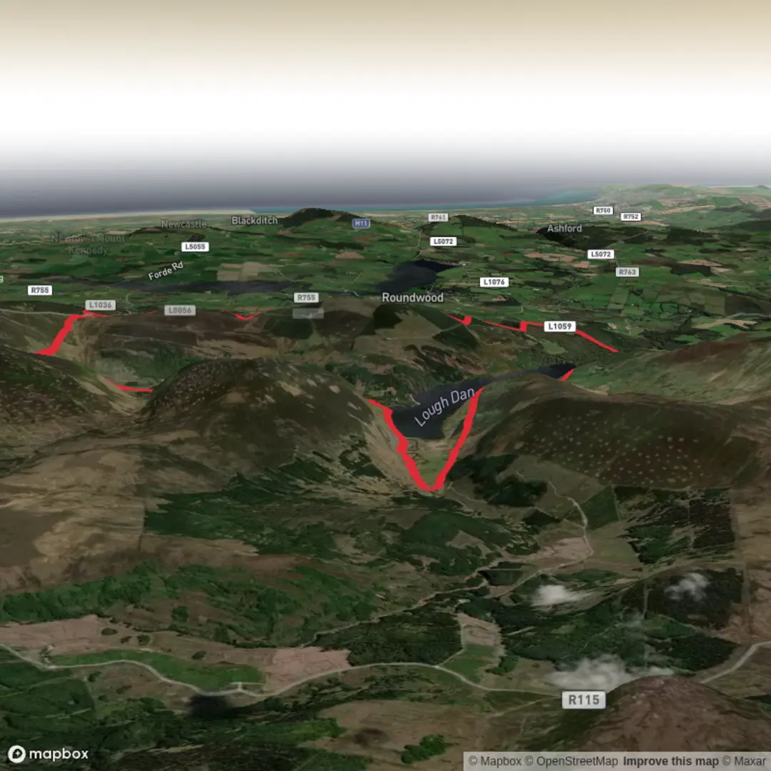 An image depicting the trail Circuit of Lough Dan and its surrounding area.