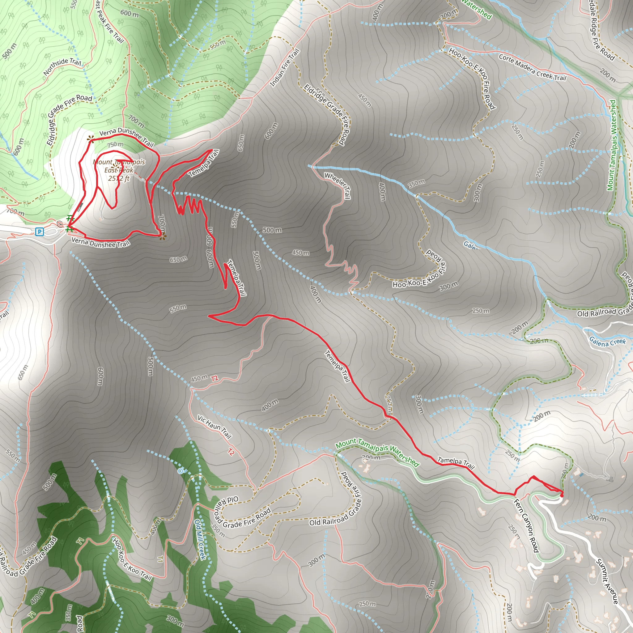 Mount Tamalpais East Peak via Tamelpa Trail mobile static map