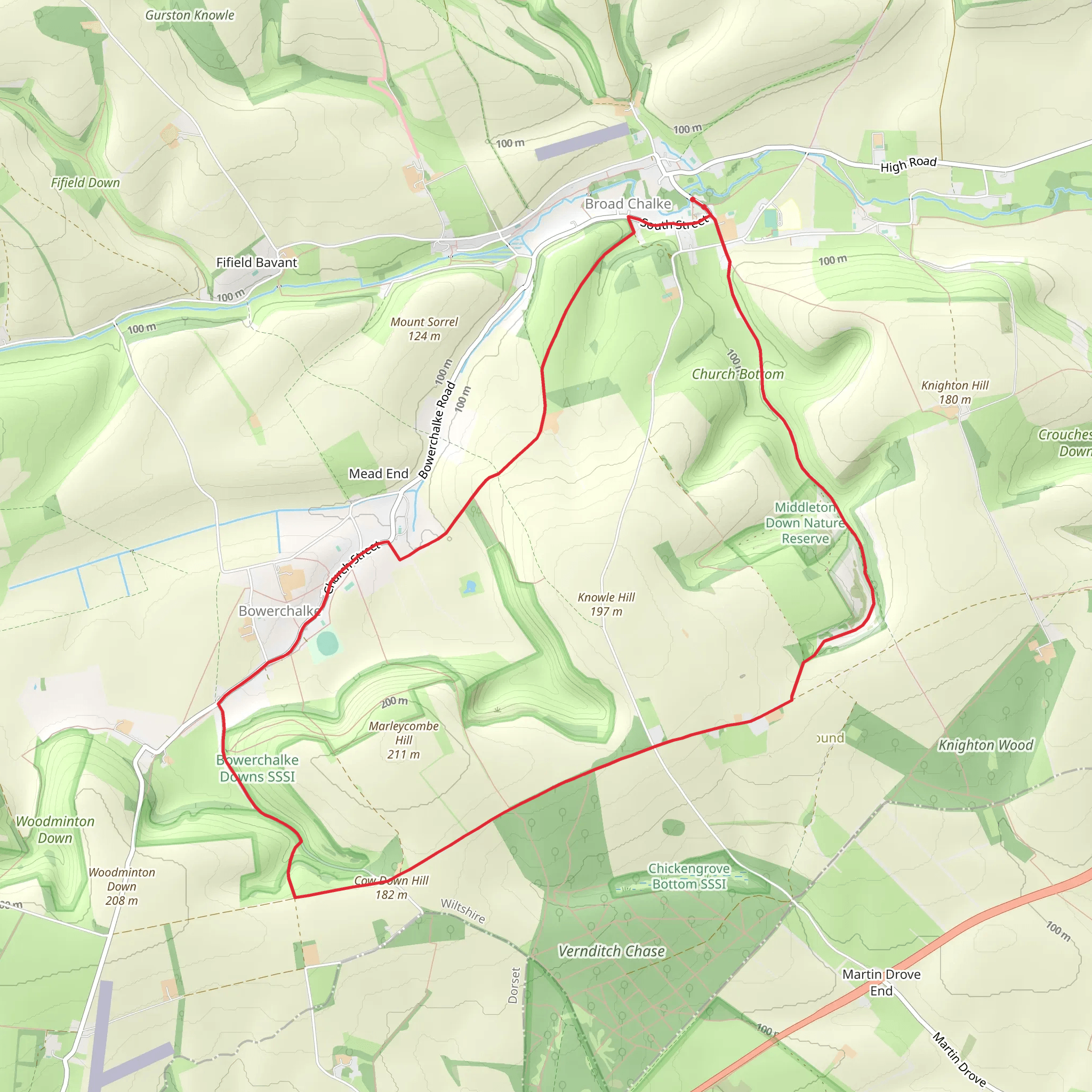 Bowerchalke and the Ox Drove from Broad Chalke mobile static map