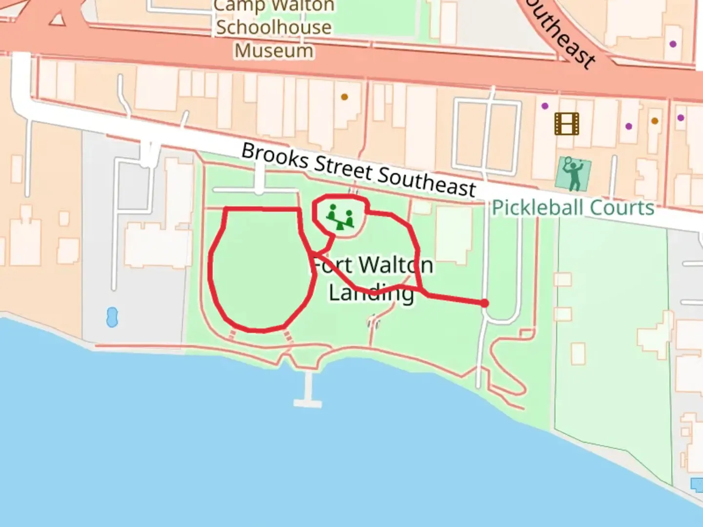 An image depicting the trail Fort Walton Landing Loop and its surrounding area.