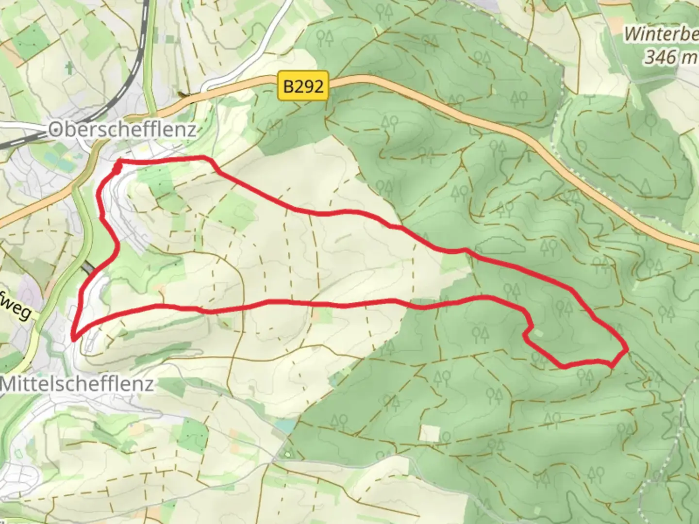 An image depicting the trail Schefflenz Loop and its surrounding area.