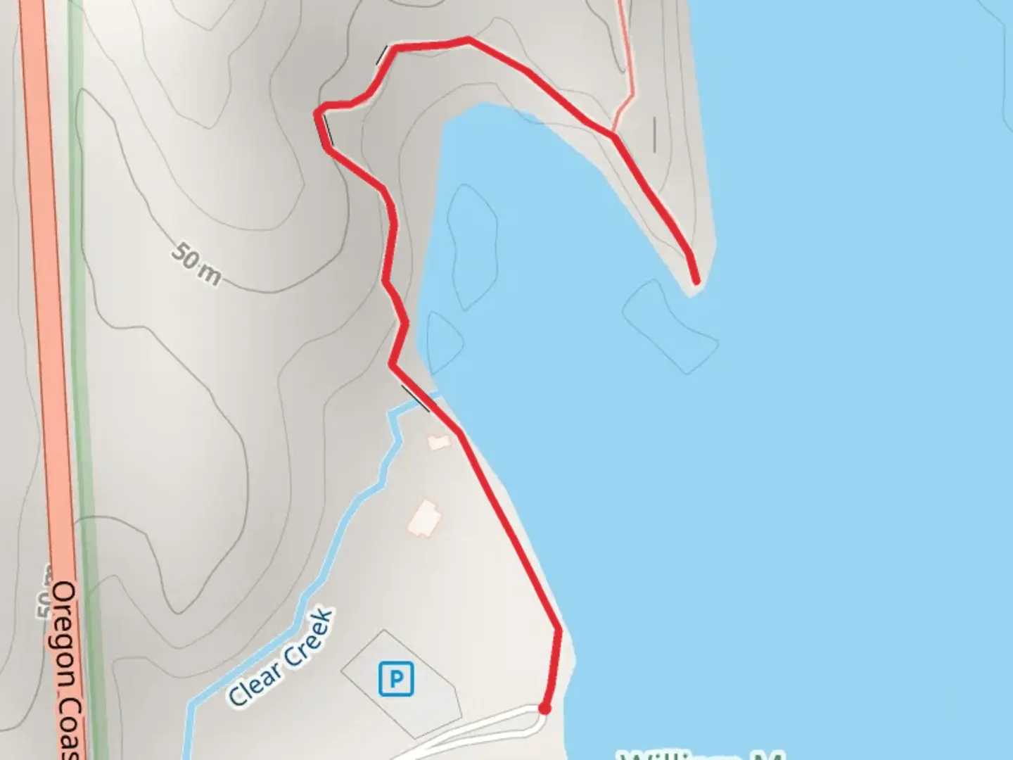 An image depicting the trail Clear Creek and Eel Lake and its surrounding area.